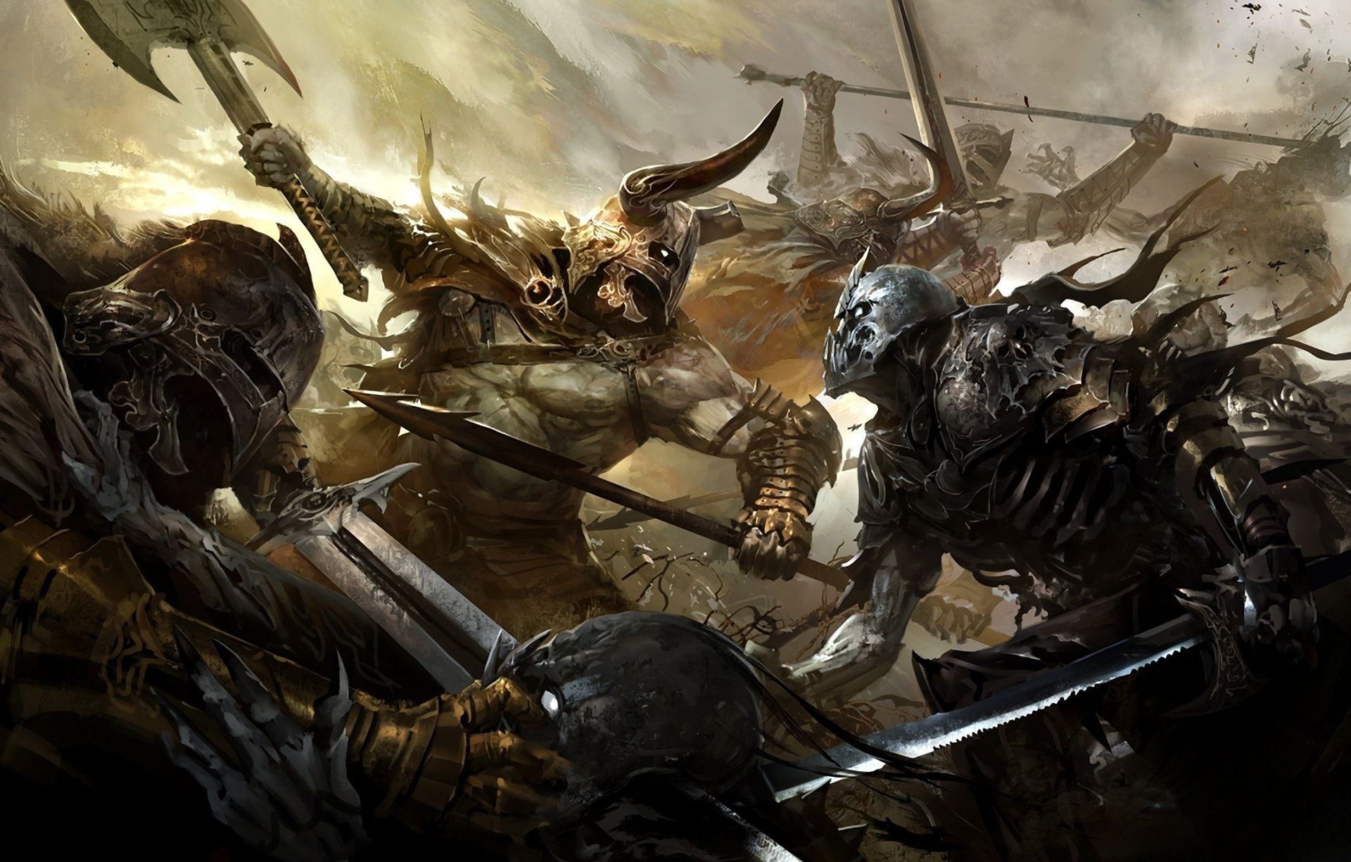 1920x1225 Wallpaper. Fantasy. photo. picture. warriors, blood, armor, battle, undead