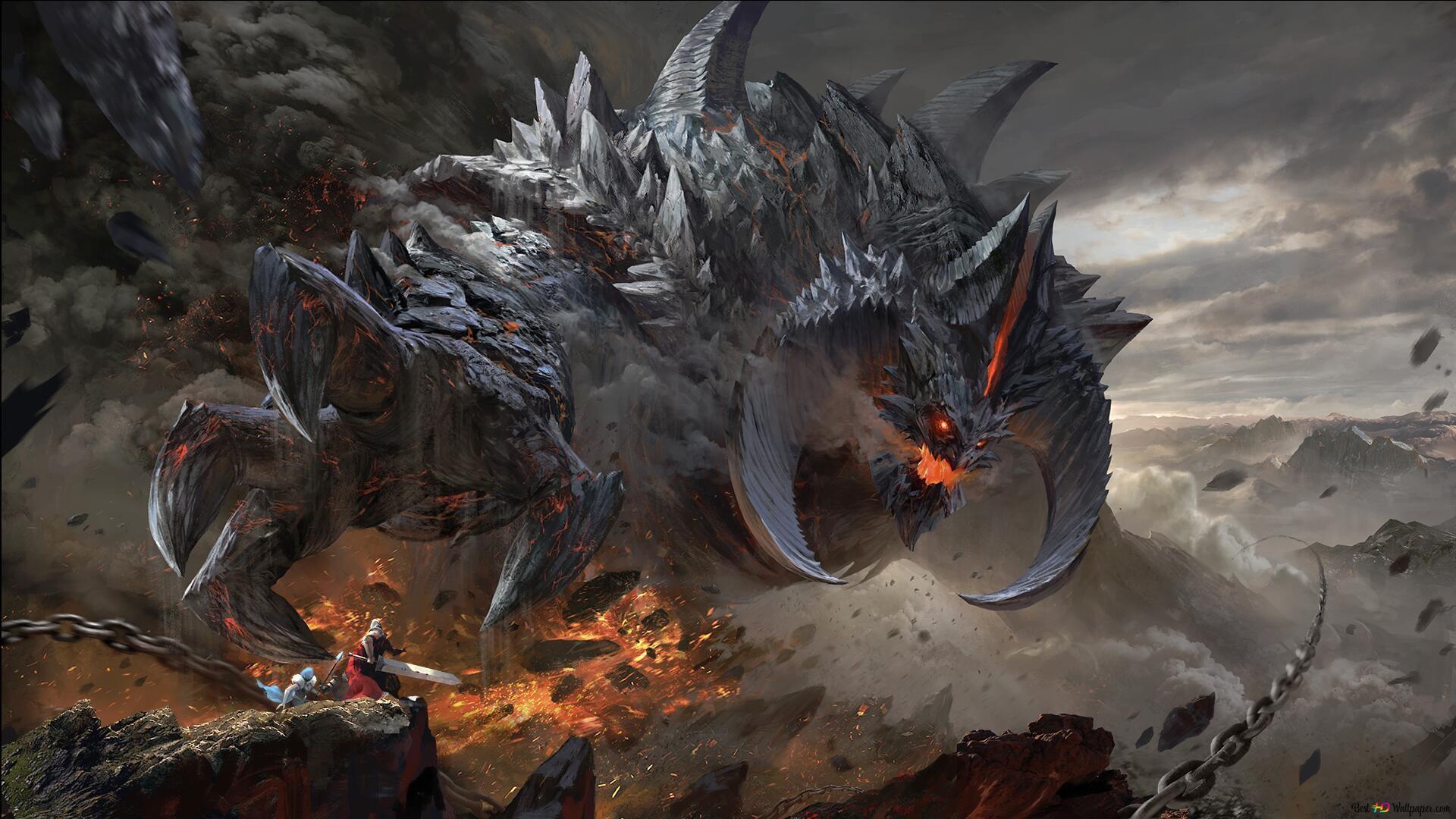 1920x1080 Fantasy Battle Dragon HD wallpaper download
