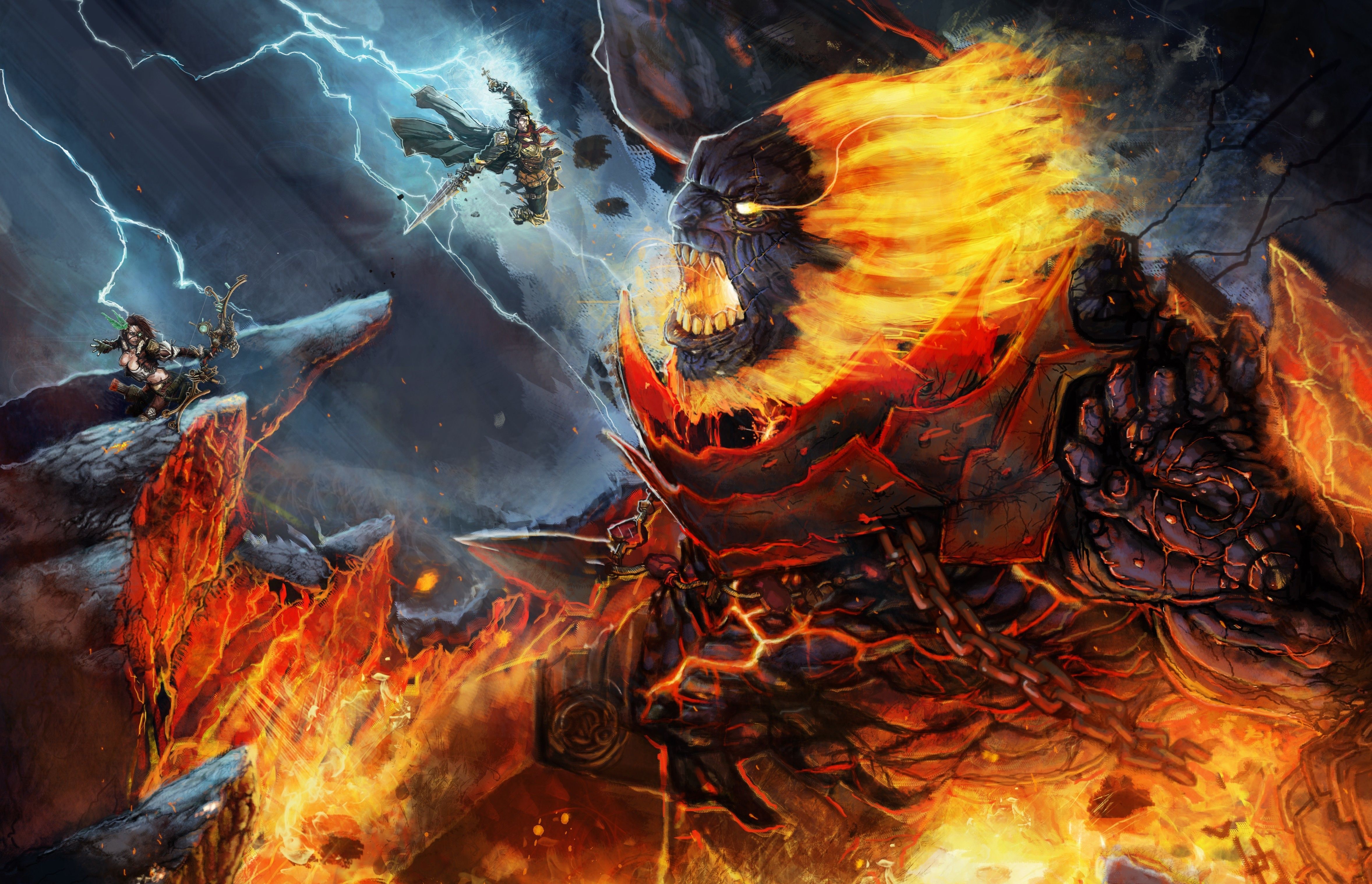 4711x3039 Battles Monsters Fantasy battle wallpaperx3039