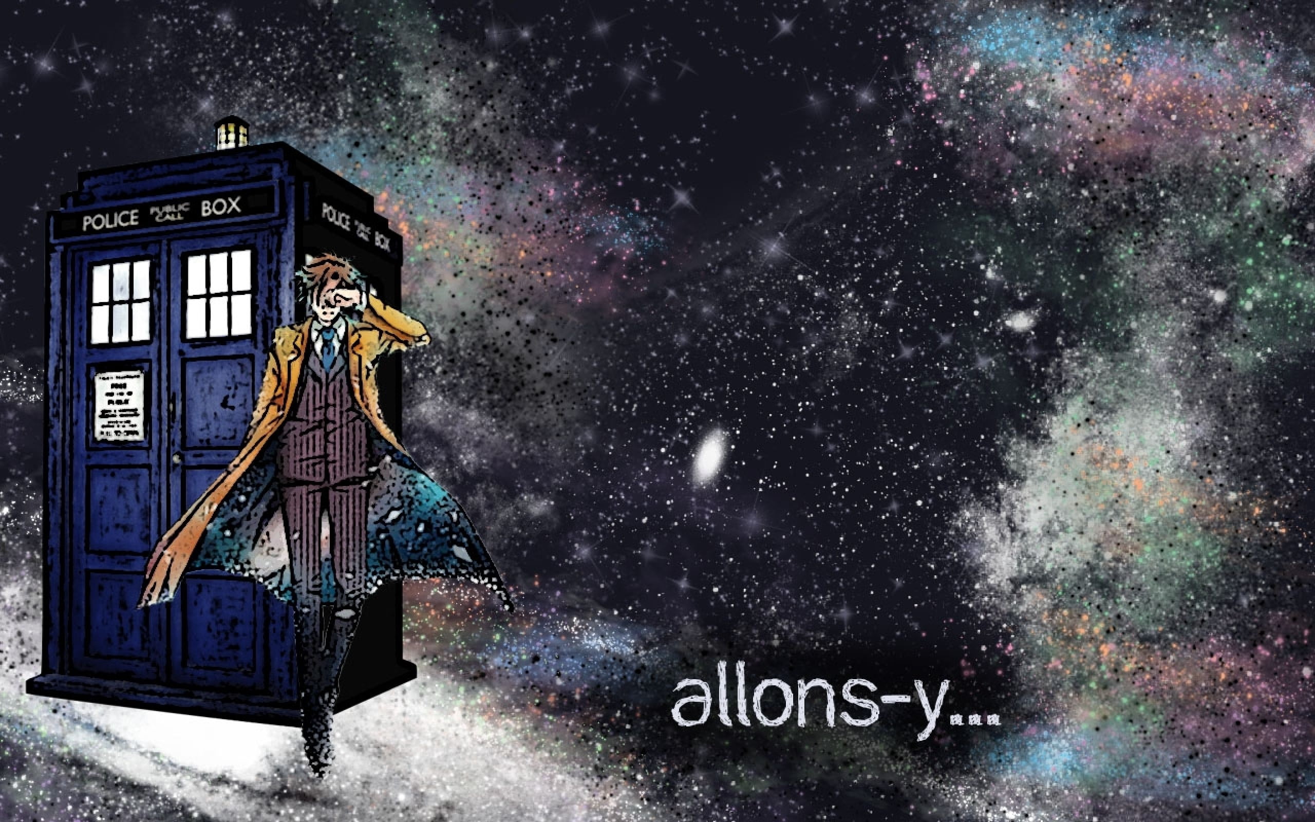 2560x1600 Man animated illustration, Doctor Who, The Doctor, TARDIS, Tenth Doctor HD wallpaper