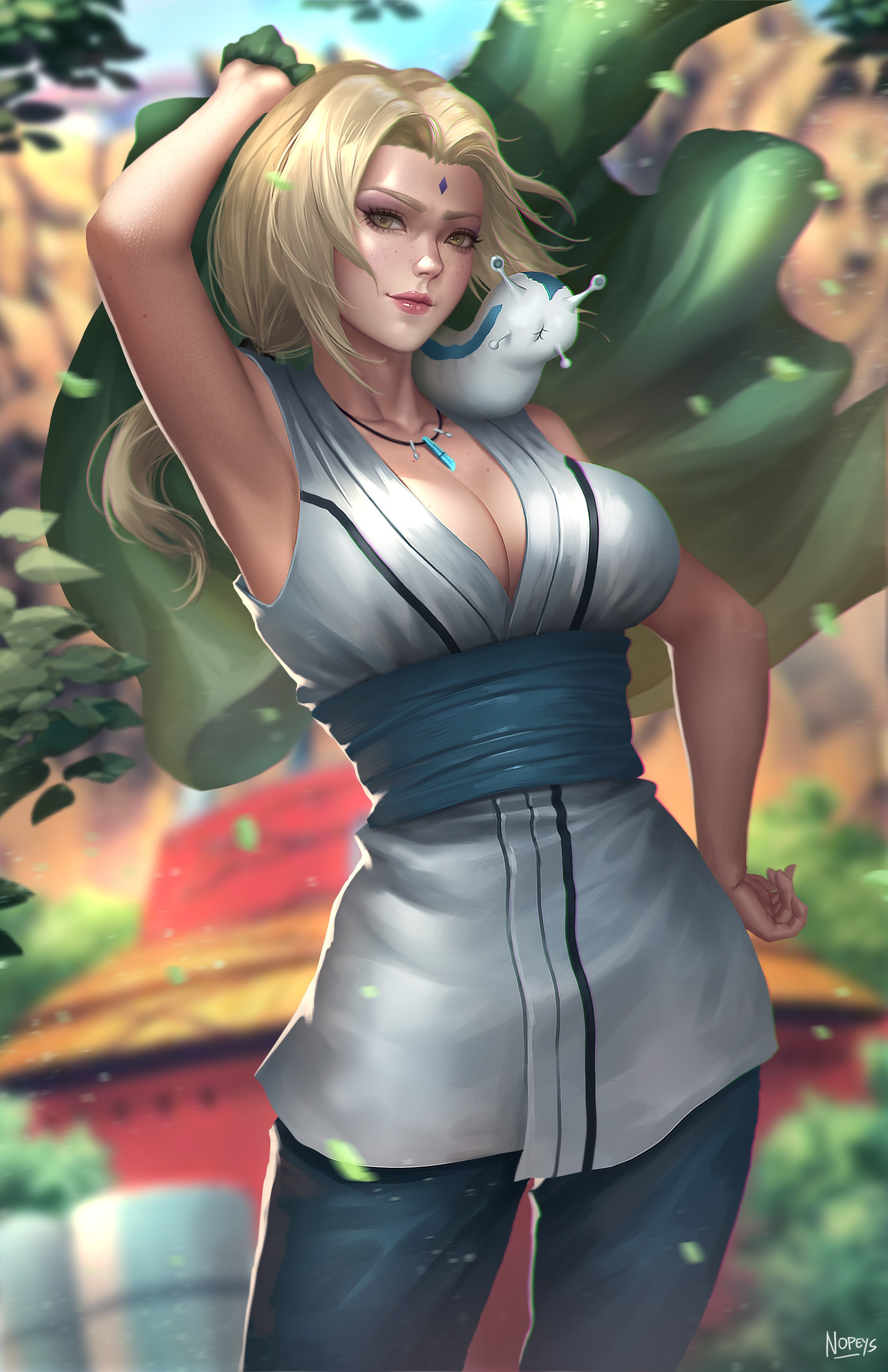 3300x5100 Tsunade, illustration, looking at viewer, artwork, necklace, anime, blonde, Naruto (anime), fantasy art, fantasy girl, long hair, women, vertical, Nopeys, drawing, fan art, portrait display, anime girls, digital art, Naruto Shippuuden