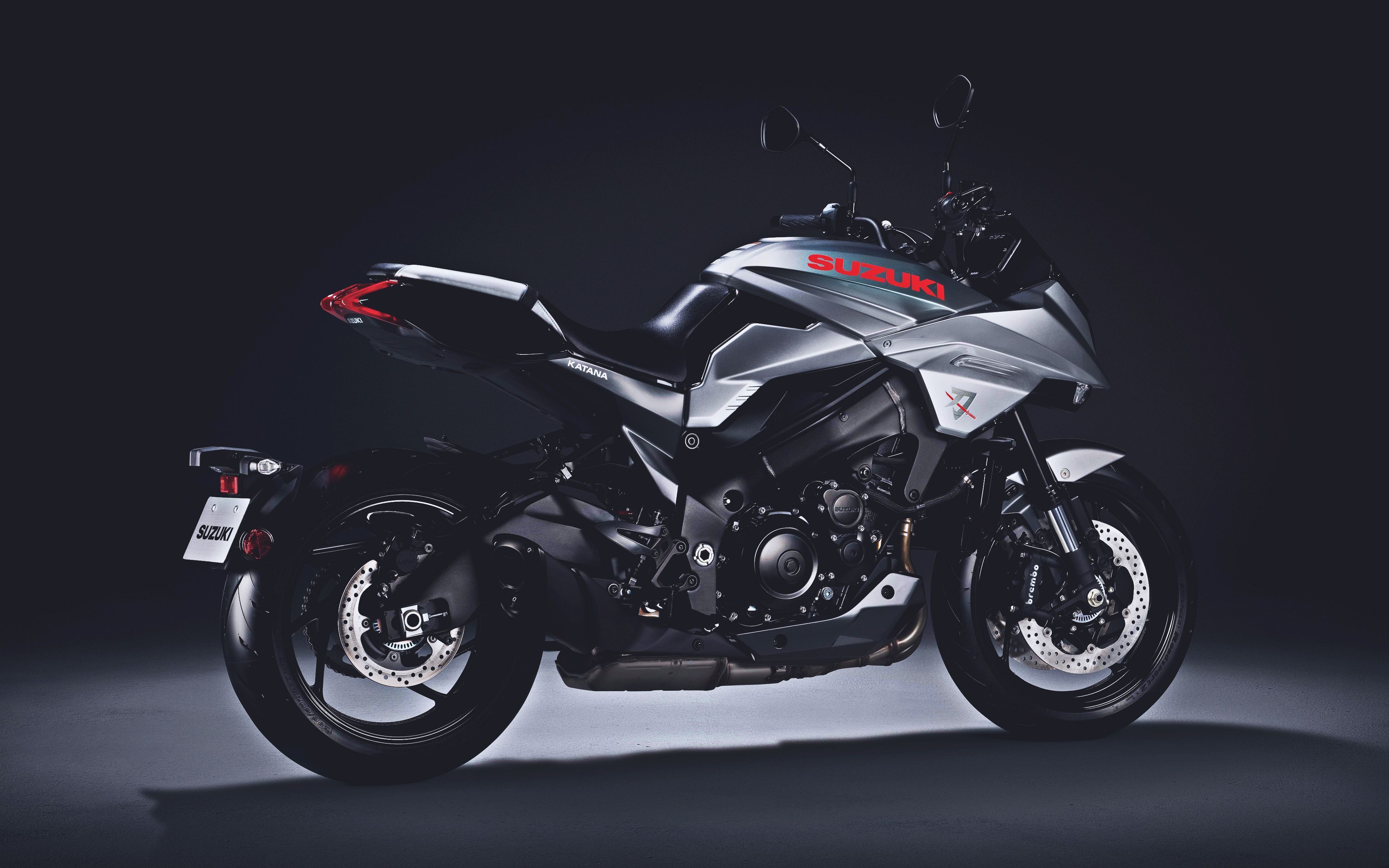 3840x2400 Download wallpaper Suzuki Katana, 4k, back view, studio, 2019 bikes, superbikes, japanese motorcycles, Suzuki, 2020 Suzuki Katana for desktop with resolution 3840x2400. High Quality HD picture wallpaper
