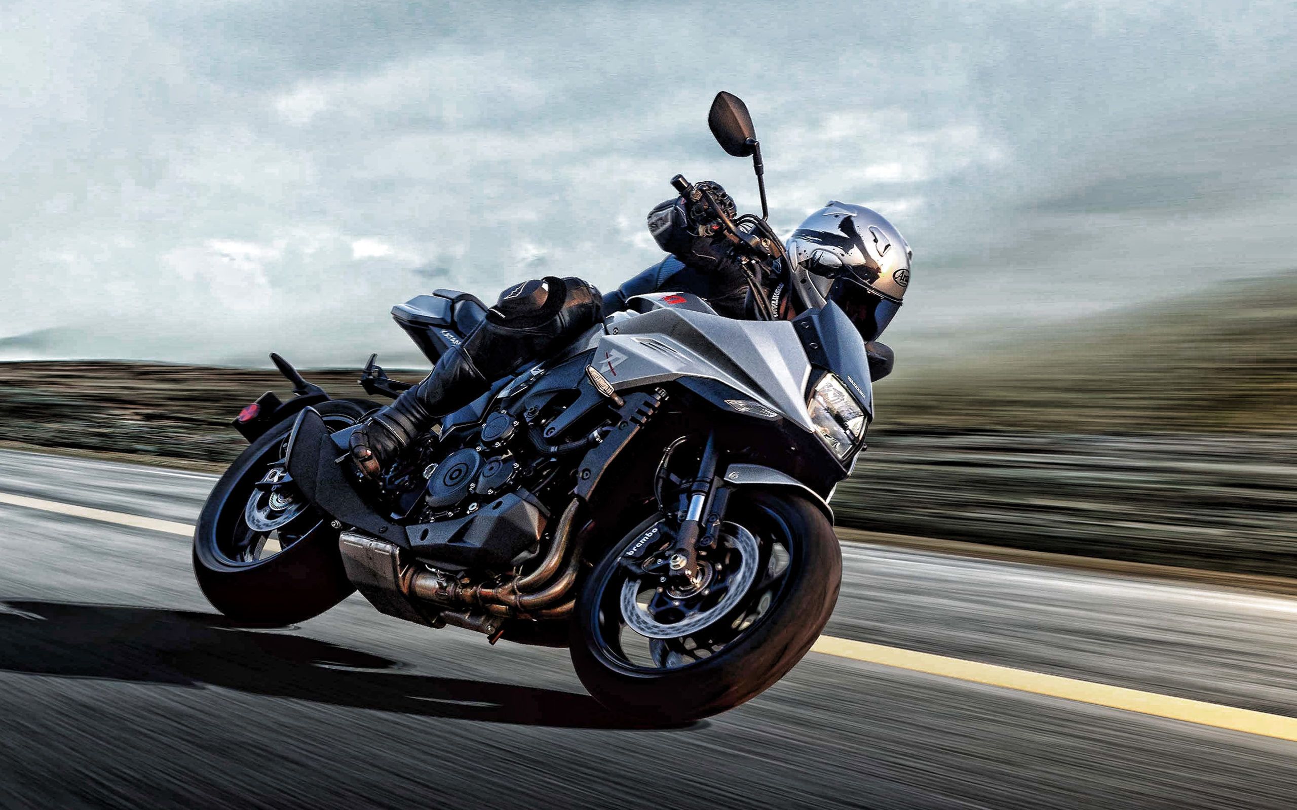 2560x1600 Download wallpaper Suzuki Katana, front view, sport bike, riding a motorcycle, japanese motorcycles, Suzuki for desktop with resolution 2560x1600. High Quality HD picture wallpaper