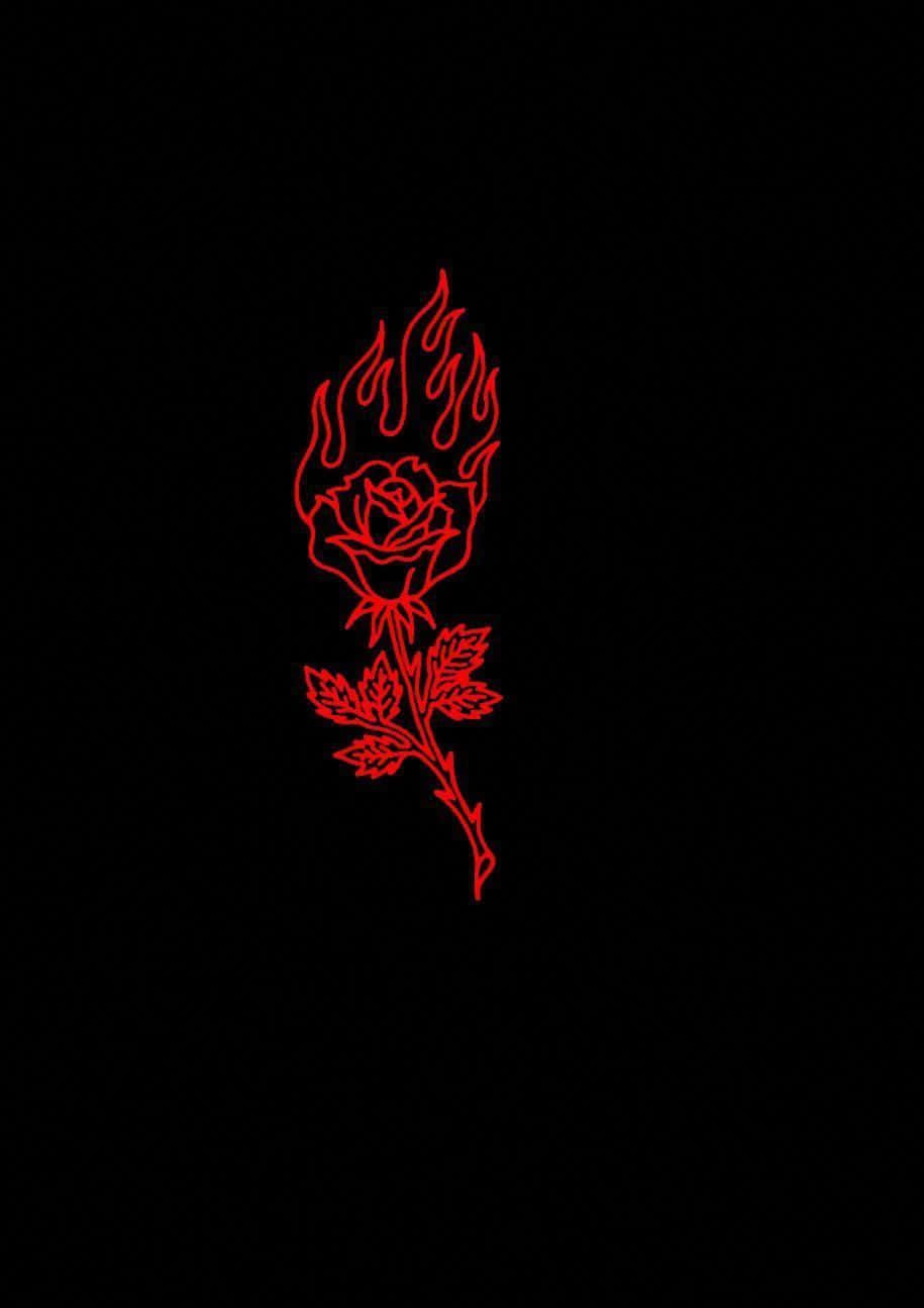 915x1295 Download Aesthetic Rose Flower On Fire Line Art Wallpaper