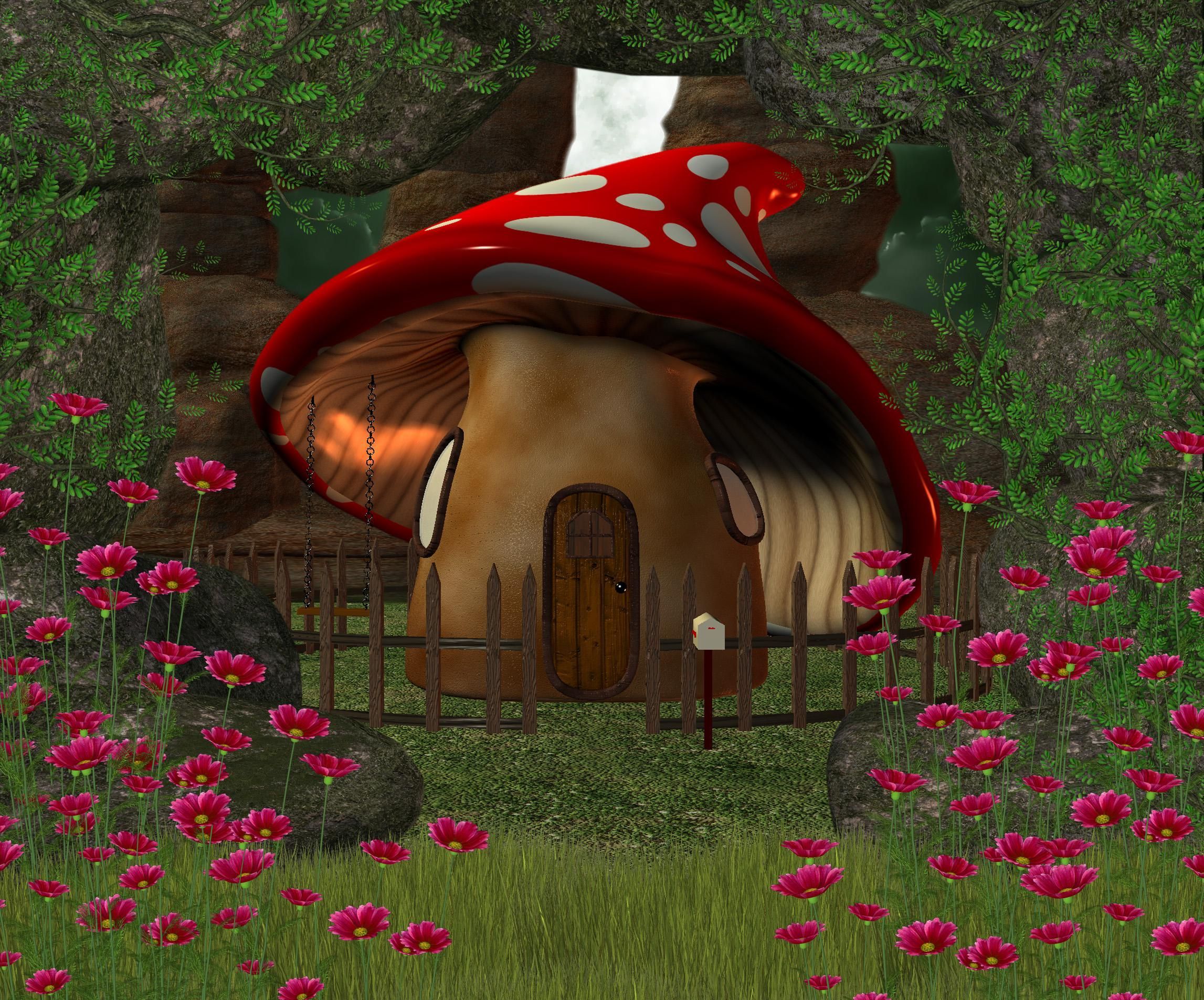 2294x1905 Trippy whimsical Mushroom house. Art background, Digital art gallery, Surreal art