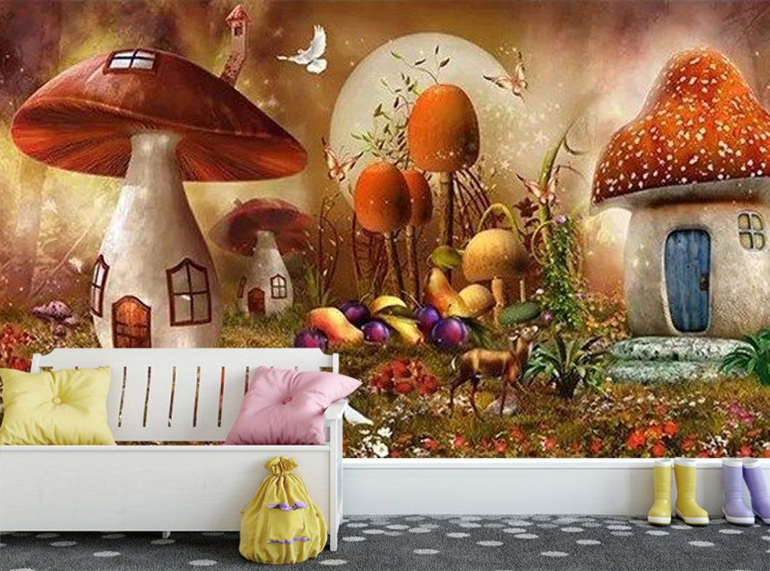 1080x801 EXTRA LARGE magic Mushroom House Sticker Wall Nursery