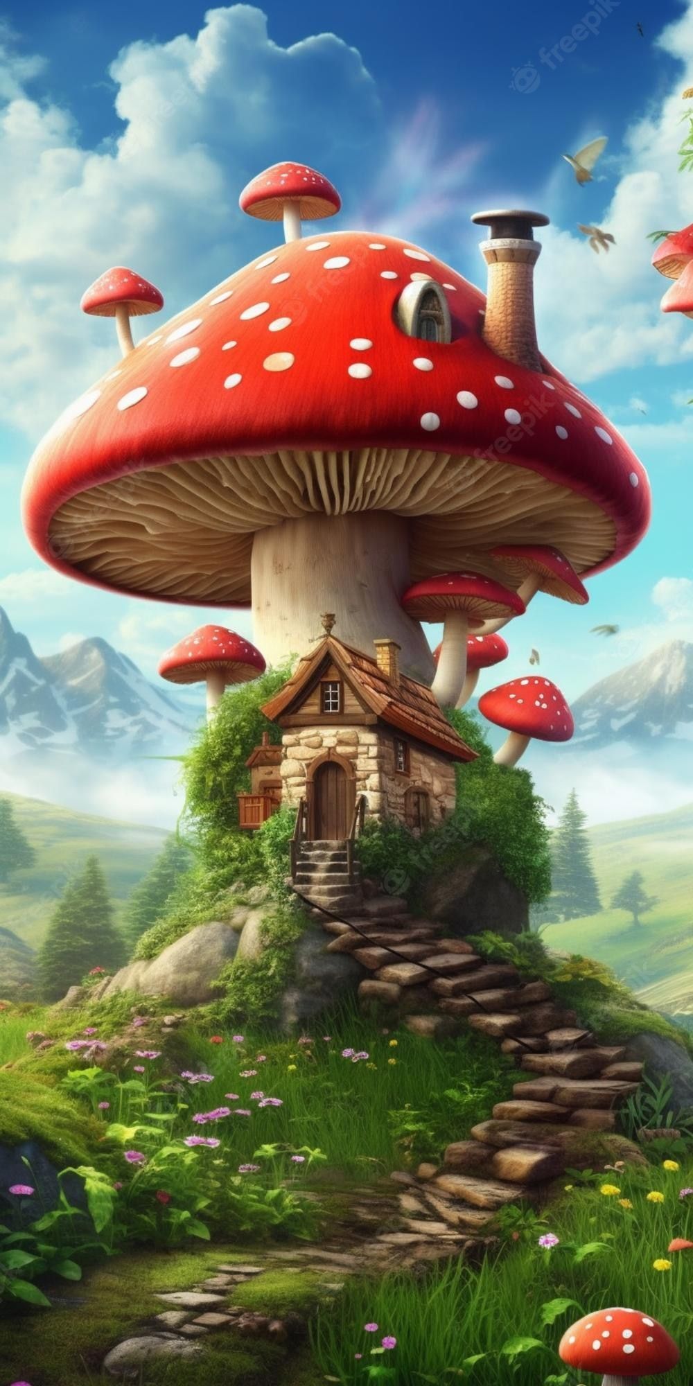 1000x2000 Premium Photo. A mushroom house in a fantasy landscape