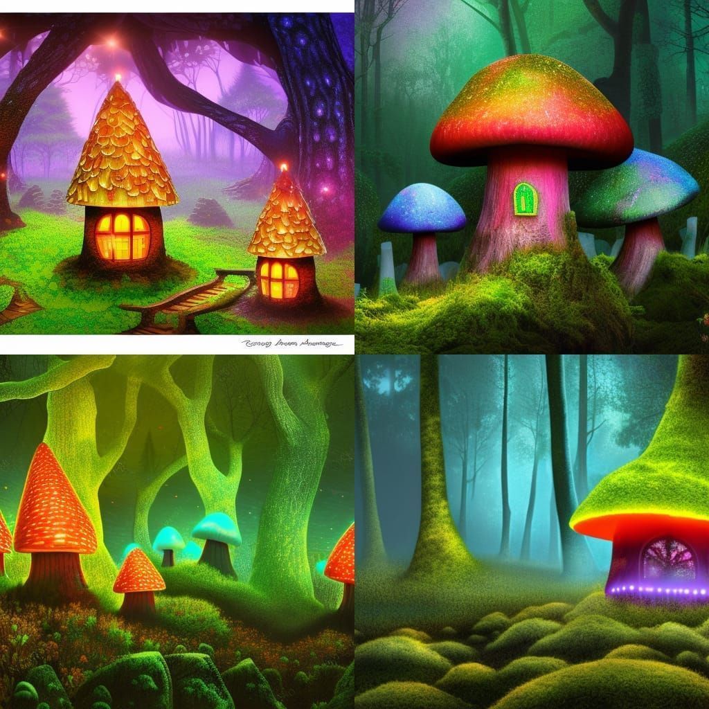1024x1024 Mushroom houses old mossy forest! Generated Artwork