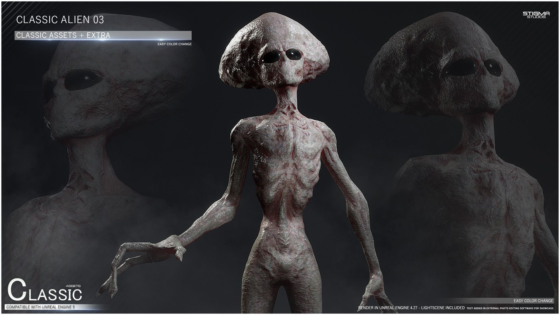 1920x1080 Grey Alien 03 Assets + Extra in Characters