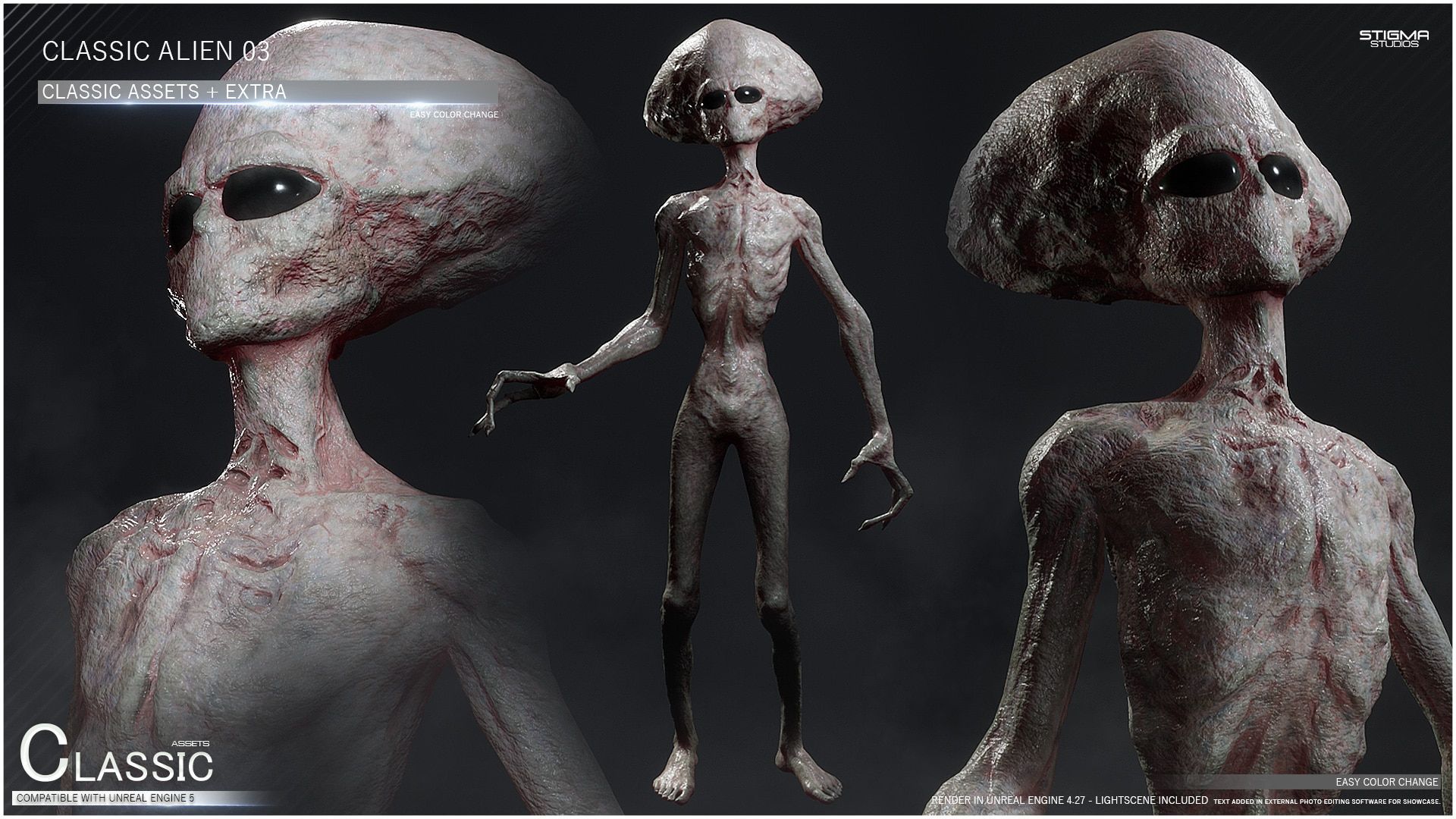 1920x1080 Grey Alien 03 Assets + Extra in Characters