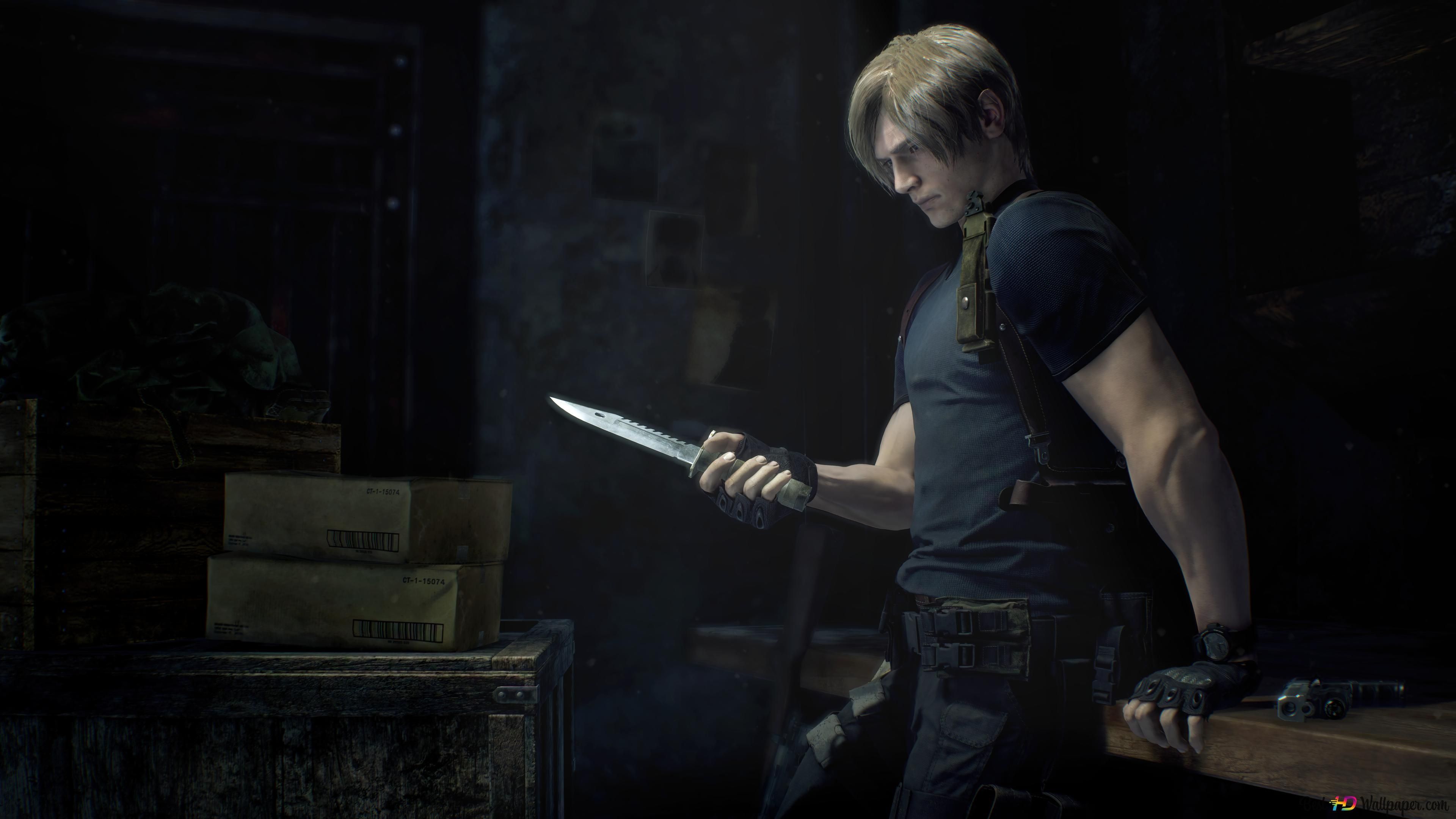 3840x2160 Leon from Resident Evil 4 remake video game 8K wallpaper download