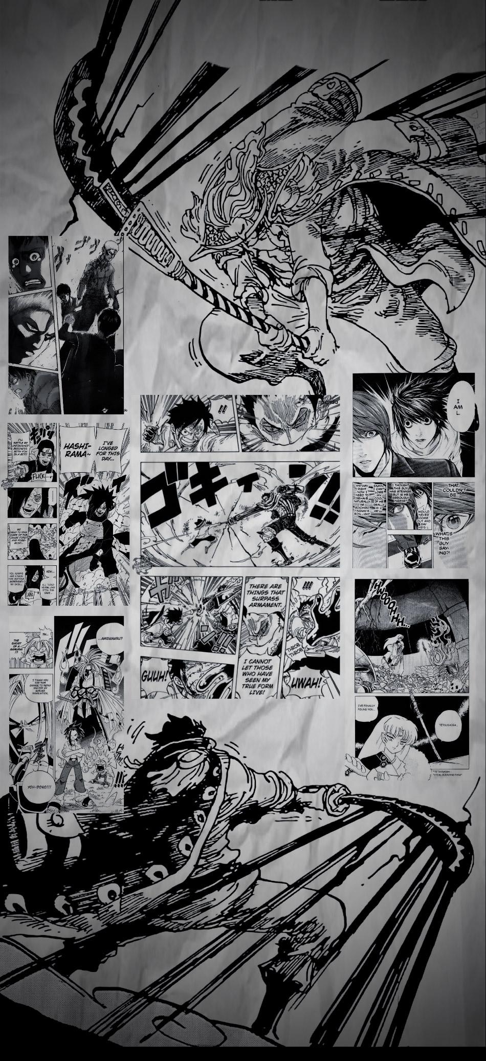 950x2074 Wanted a manga panel phone wallpaper so made one from my favorite scenes with one piece at the base of it. Enjoy!