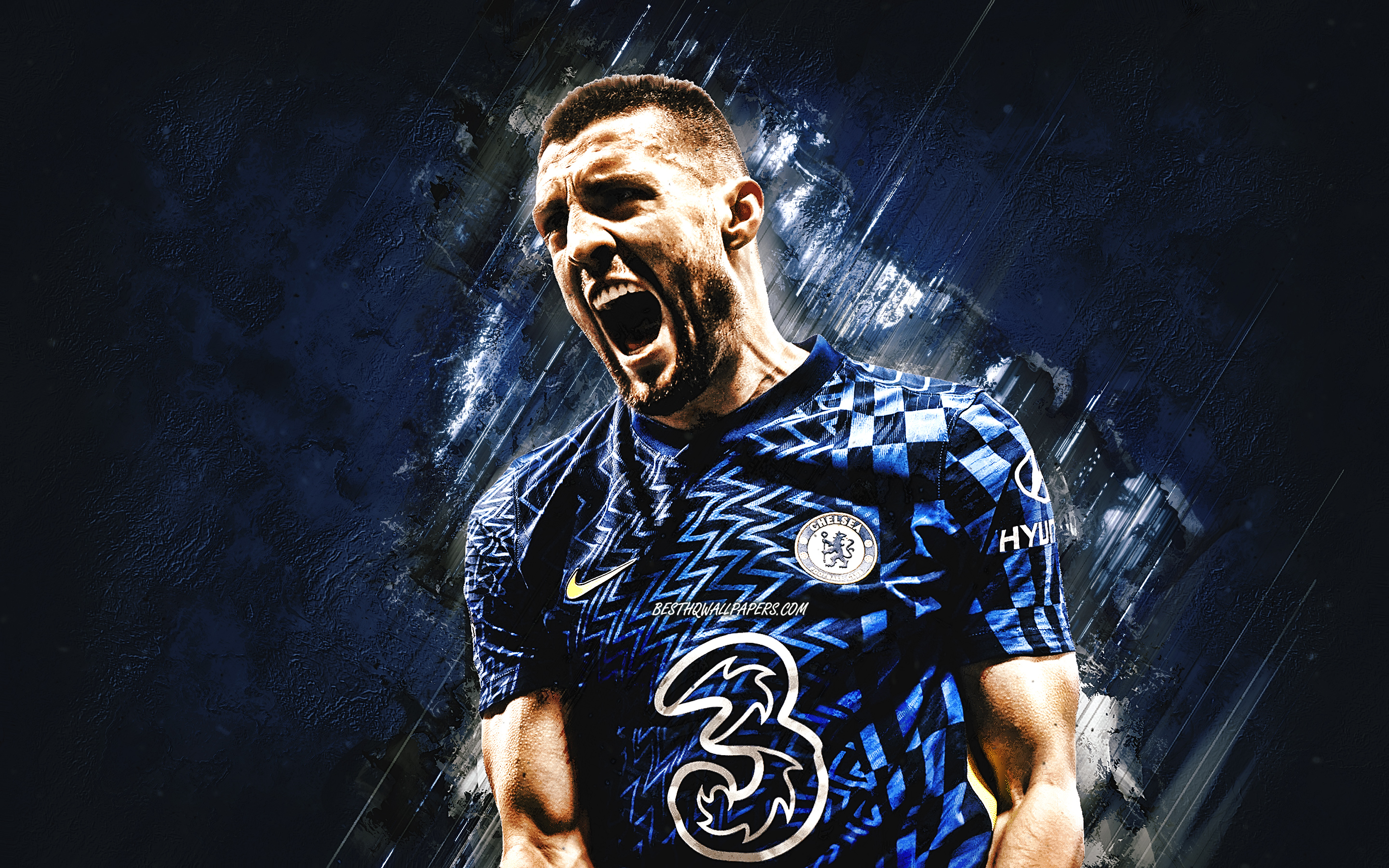 2880x1800 Télécharger fonds d'écran Mateo Kovacic, Chelsea FC, footballeur croate, milieu de terrain, portrait, fond de pierre bleue, Premier League, Angleterre, football pour le bureau de la résolution 2880x1800. Photo gratuites fonds d'écran