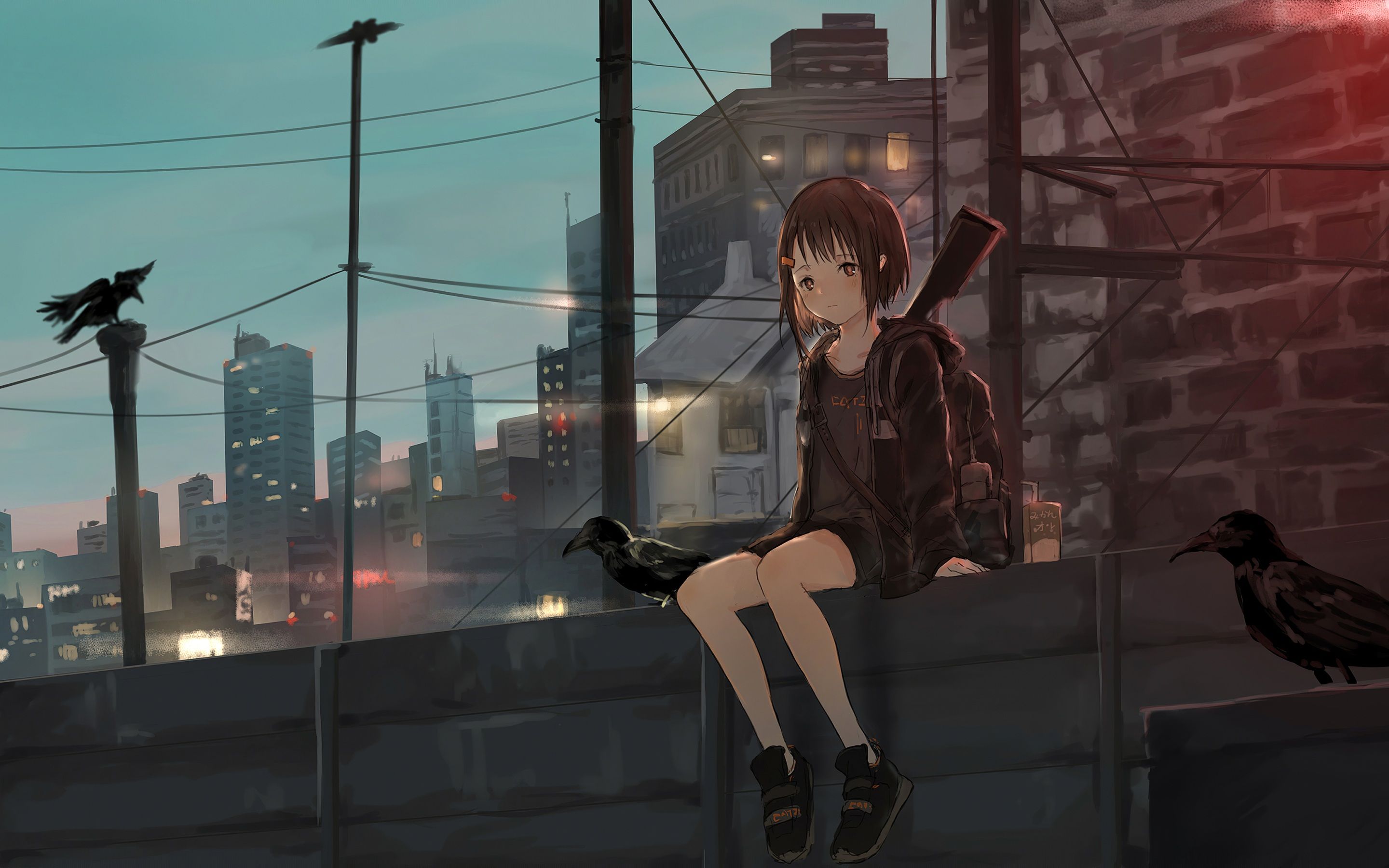 2880x1800 Wallpaper 4k Anime Girl Sitting Alone Roof Sad Wallpaper