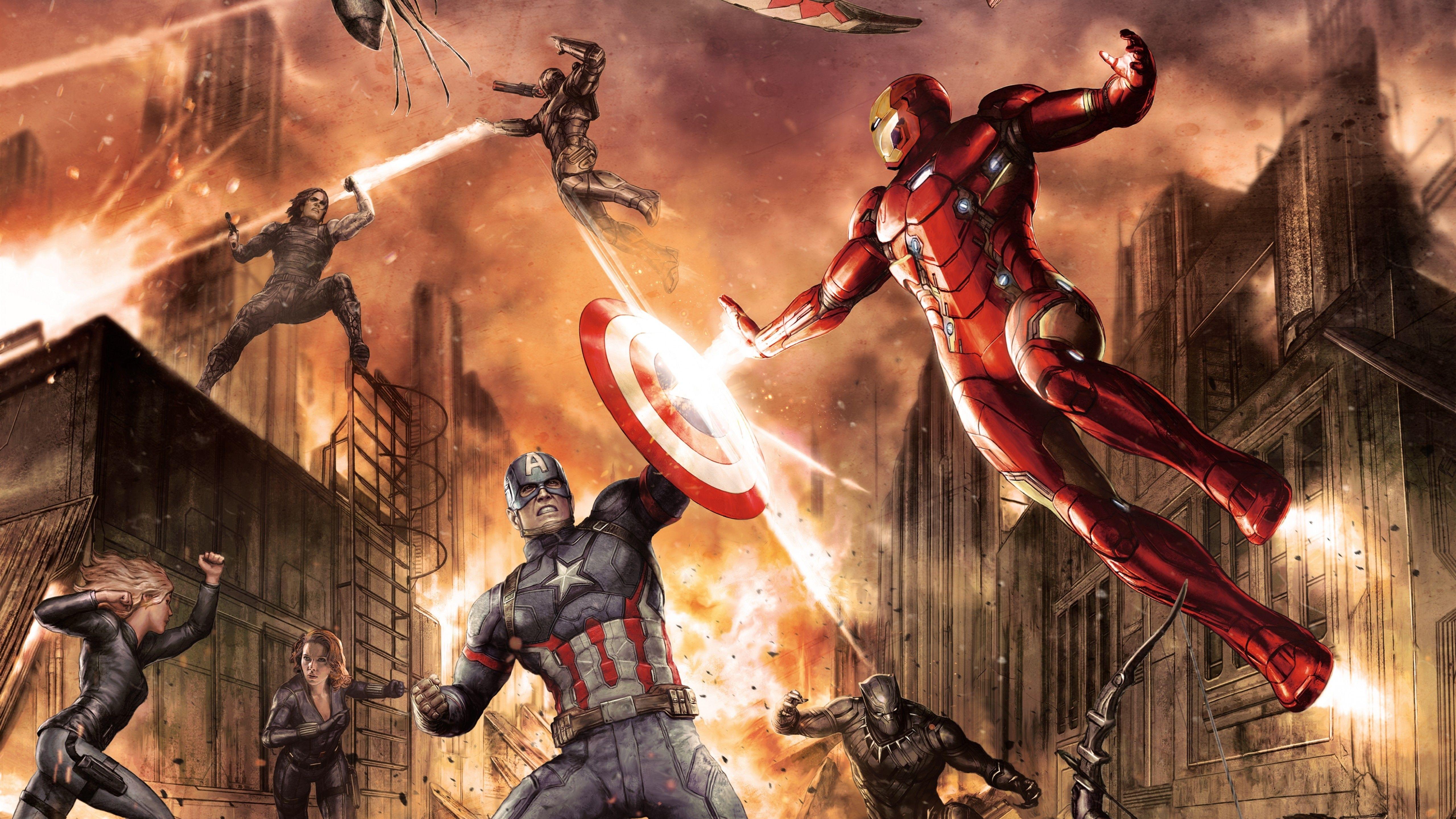 5120x2880 Wallpaper Captain America, Civil War, Iron Man, Fight, Marvel