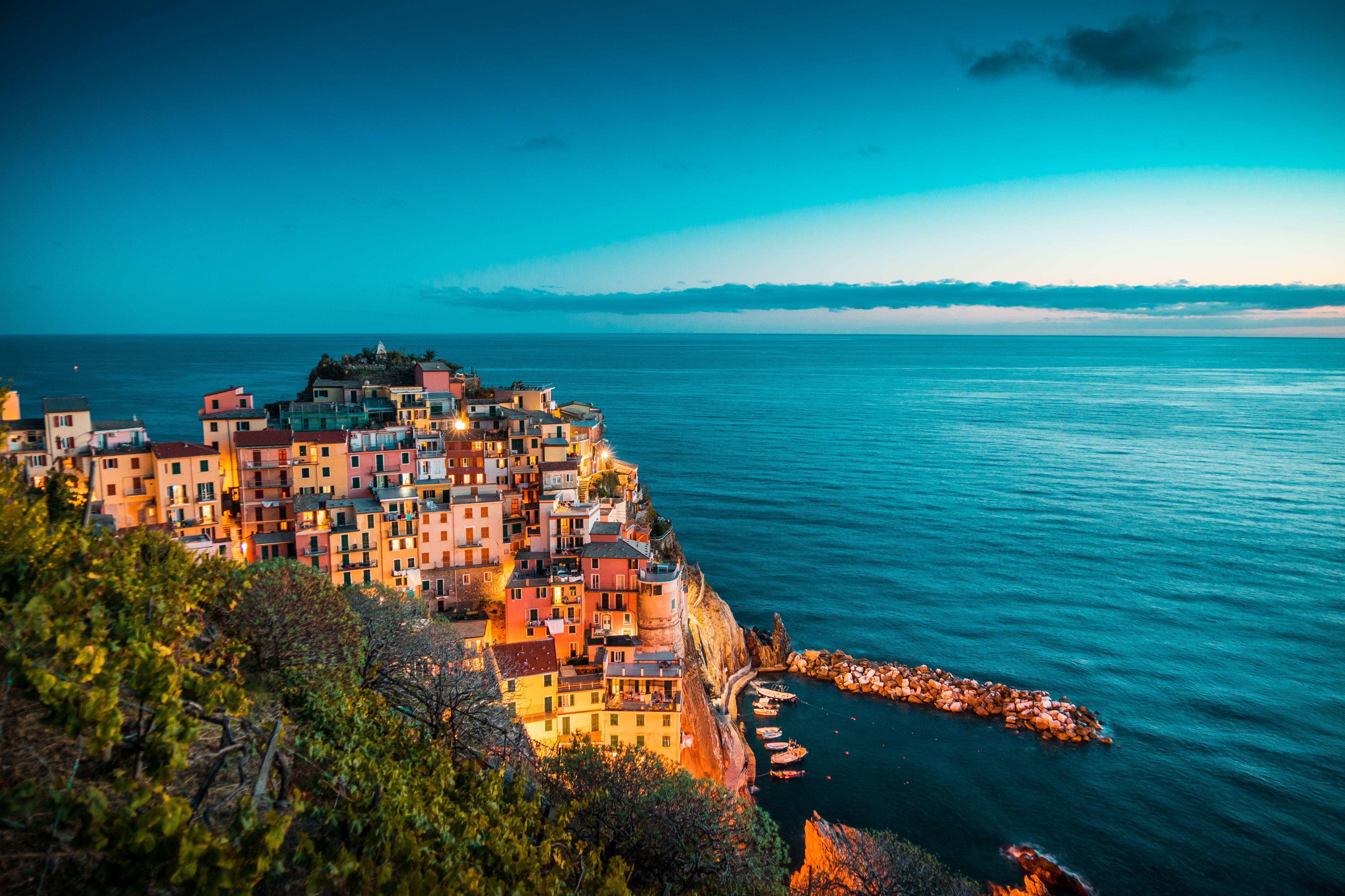 5000x3333 Beautiful Manarola at Night, Cinque Terre, Italy Free