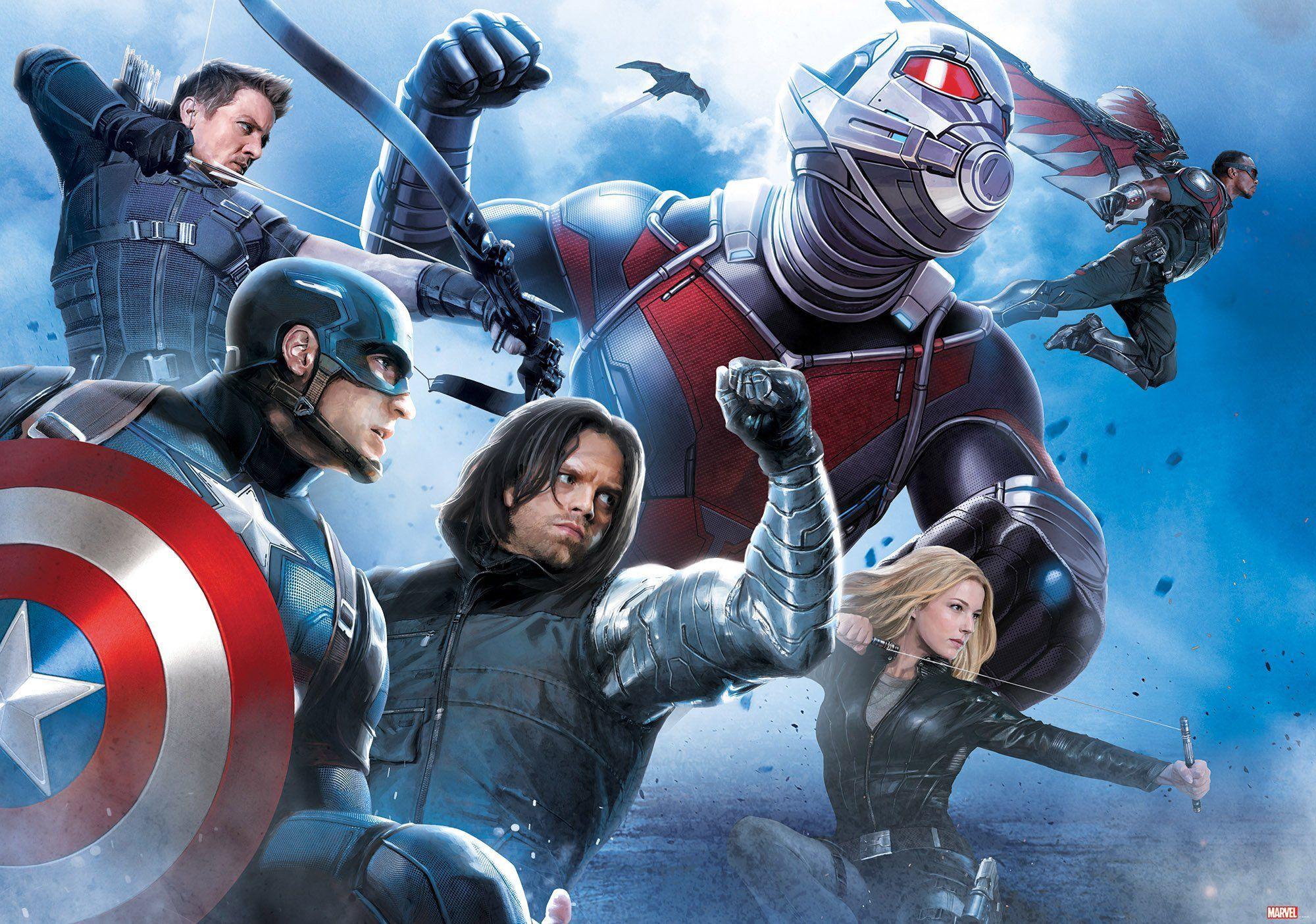 2000x1404 size wall mural wallpaper Captain America Civil Wars Marvel