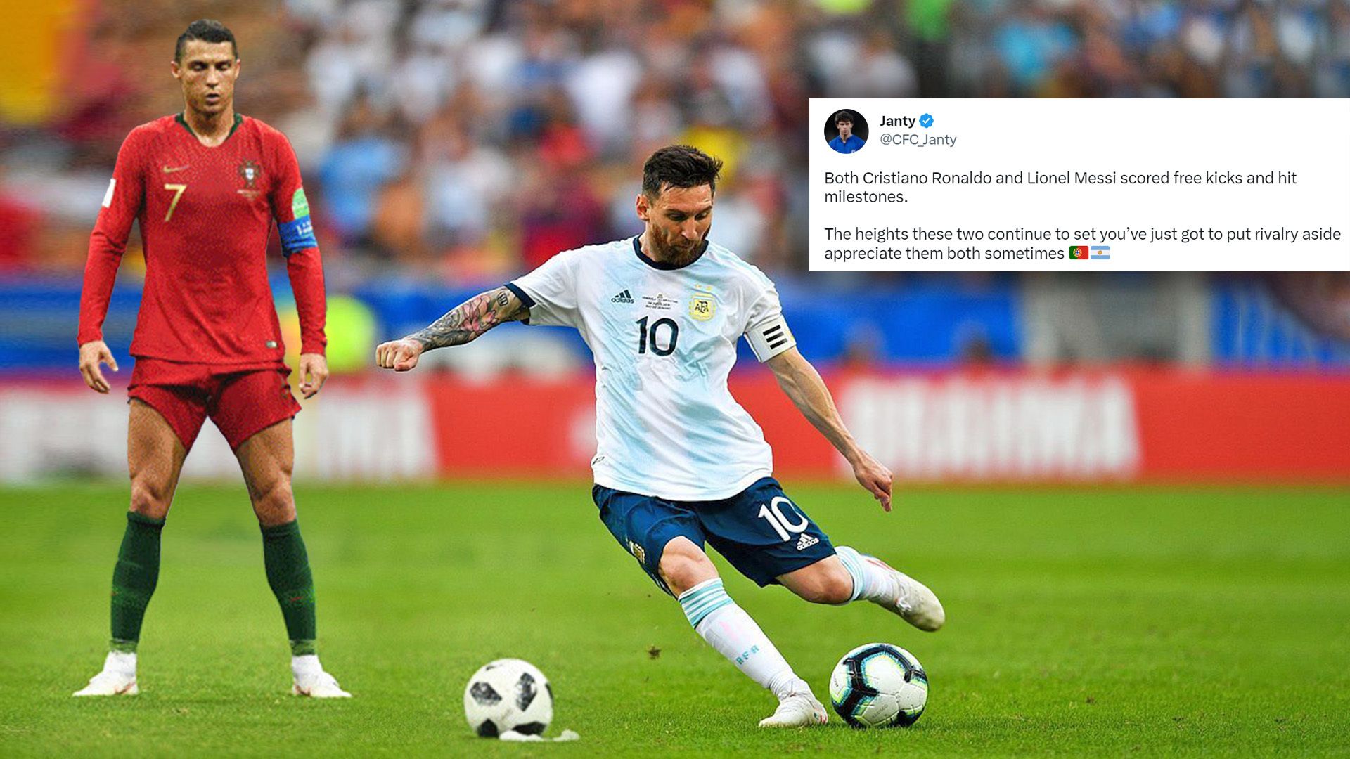 1920x1080 Cristiano Ronaldo And Lionel Messi Score Free Kick Goals On The Same Day; Netizens Say 'Stop Forcing Rivalry'