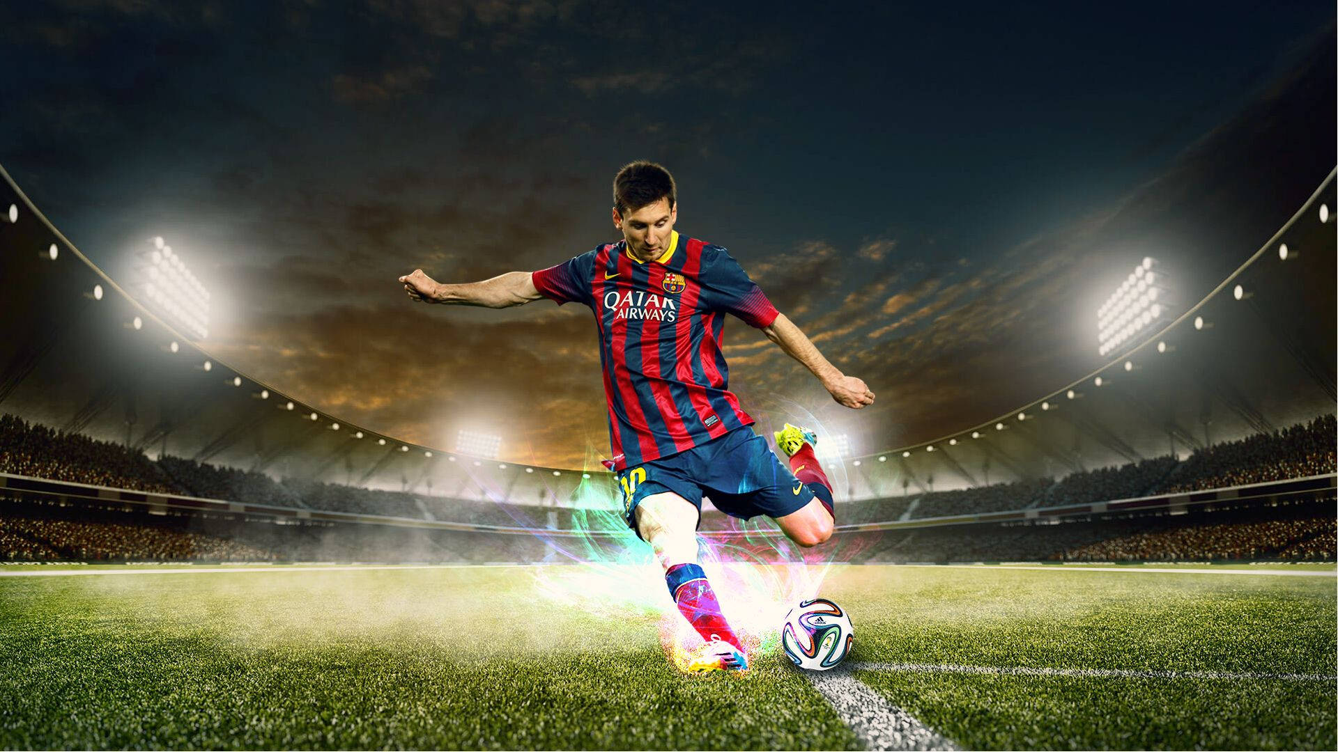 1920x1080 Download Lionel Messi Kicking A Football HD Wallpaper