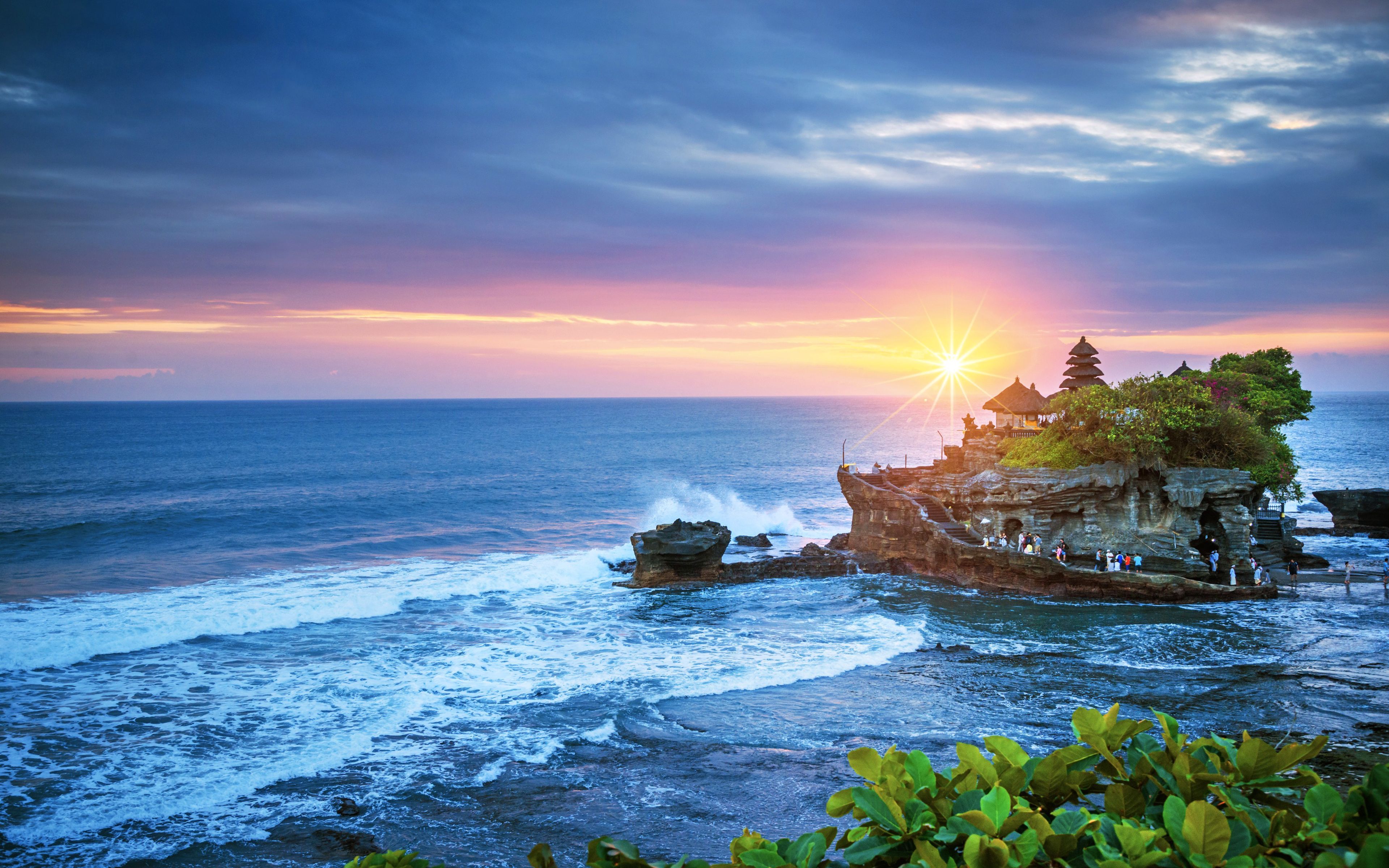 3840x2400 Download wallpaper Tanah Lot Temple, 4k, sunset, Uluwatu, Bali, Asia for desktop with resolution 3840x2400. High Quality HD picture wallpaper