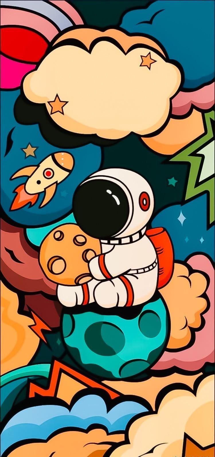 750x1592 Animated astronaut Wallpaper Download