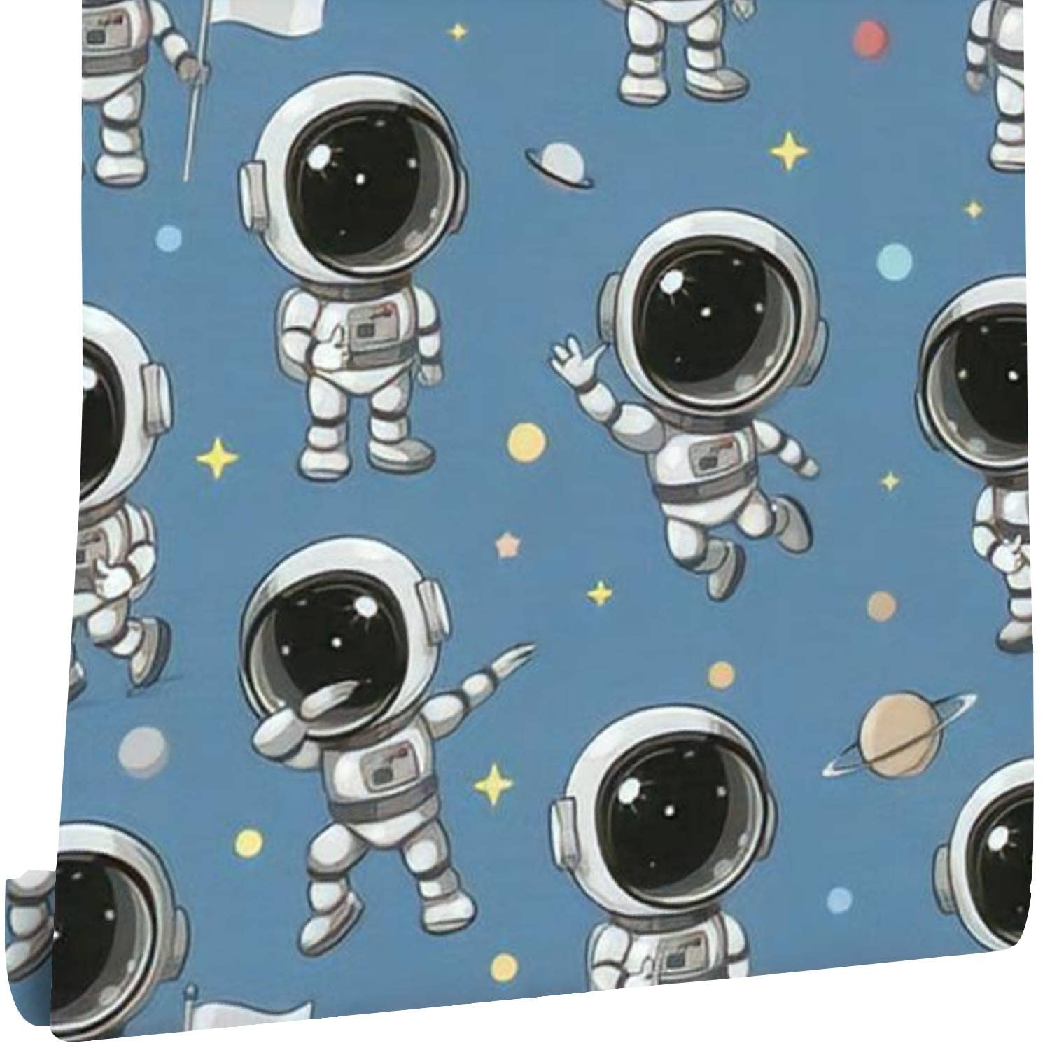 1500x1500 Modern 3D Seamless Cute Cartoon Astronaut on a Blue Wallpaper Stick and Peel Wall Stickers Removable Wall Paper Mural for Living Room Bedroom TV Background Wall Decor