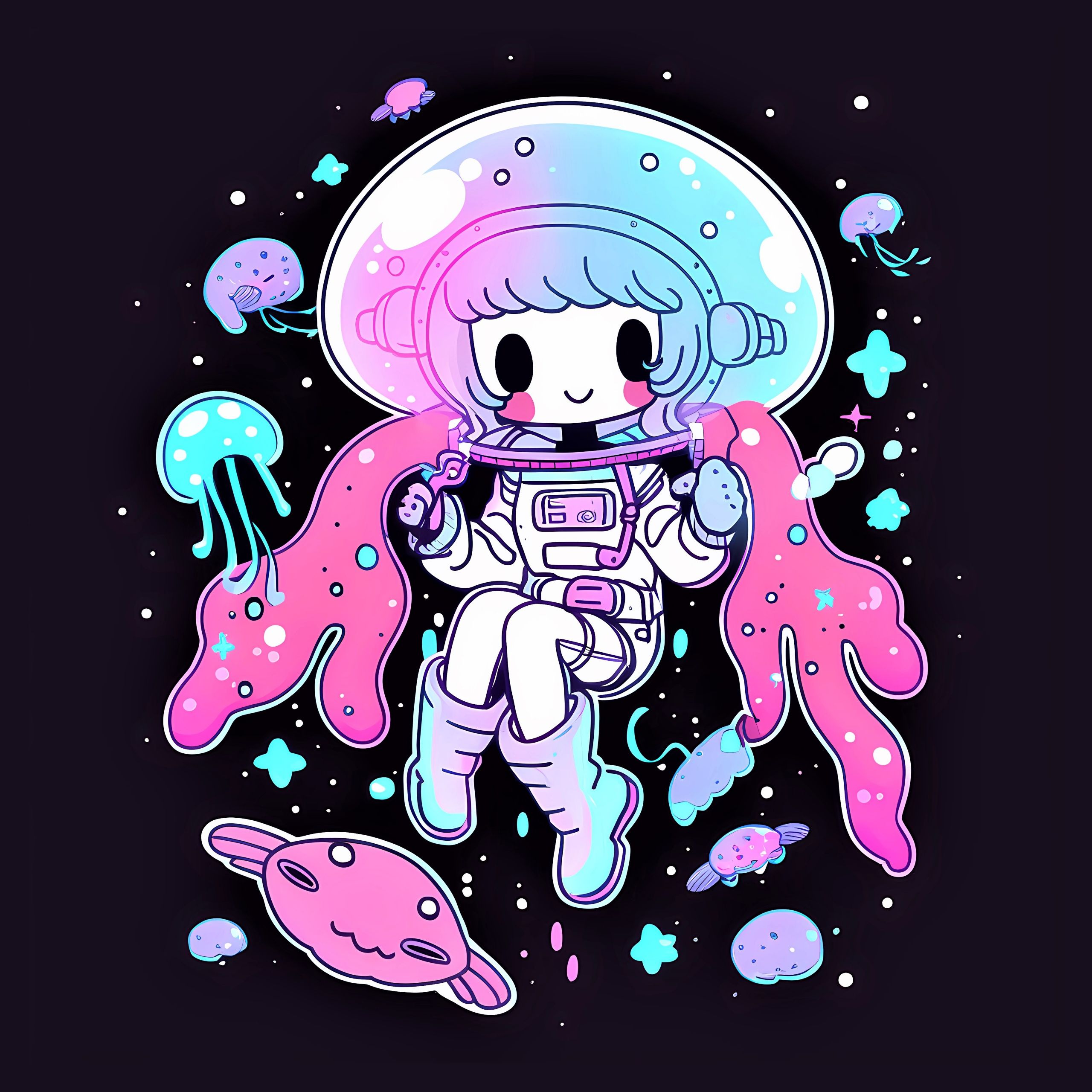 2560x2560 Cute astronaut Wallpaper 4K, Kawaii girl, Surreal, Neon art
