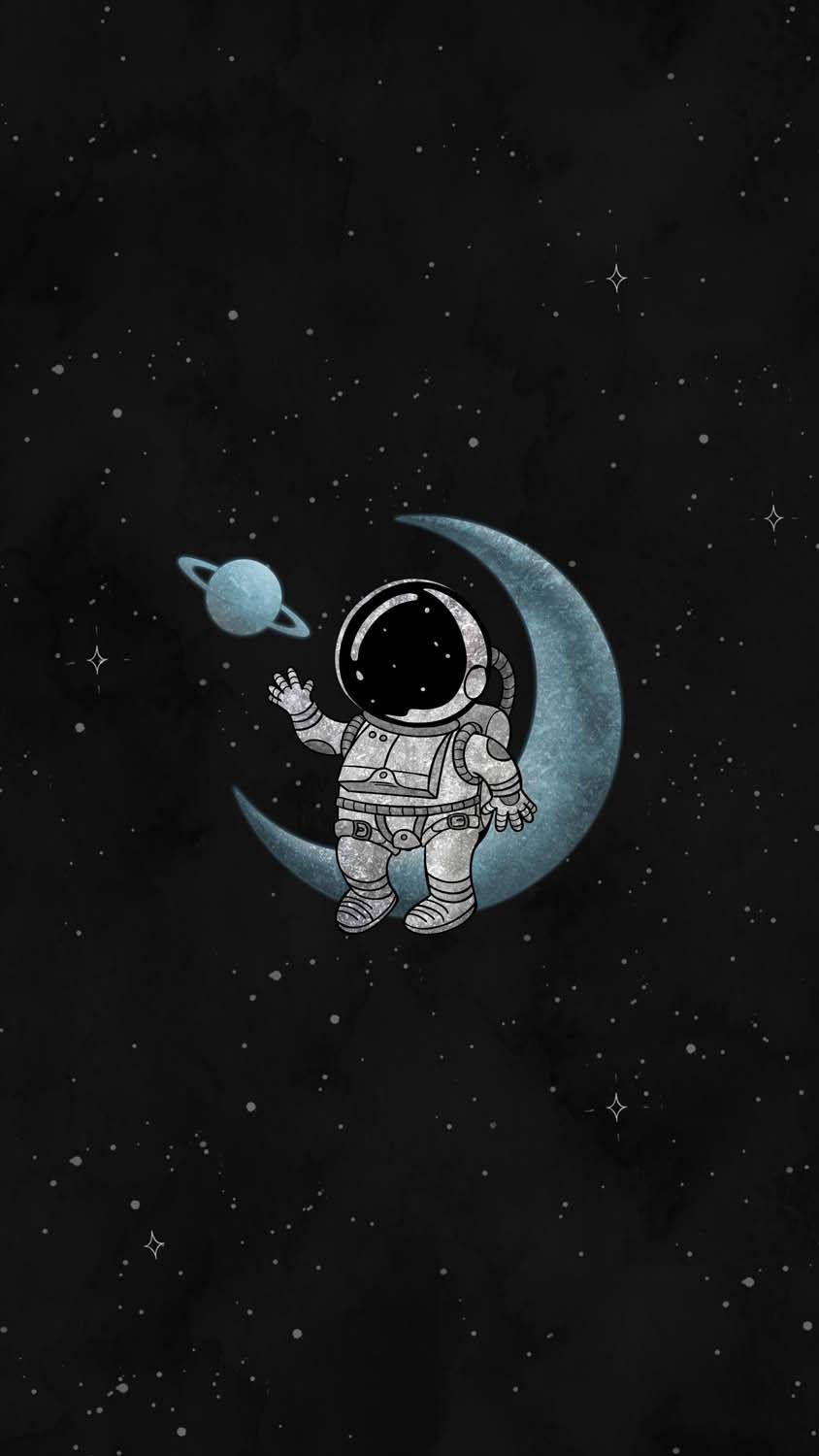 844x1500 Download Cartoon Astronaut Sitting On The Moon Wallpaper