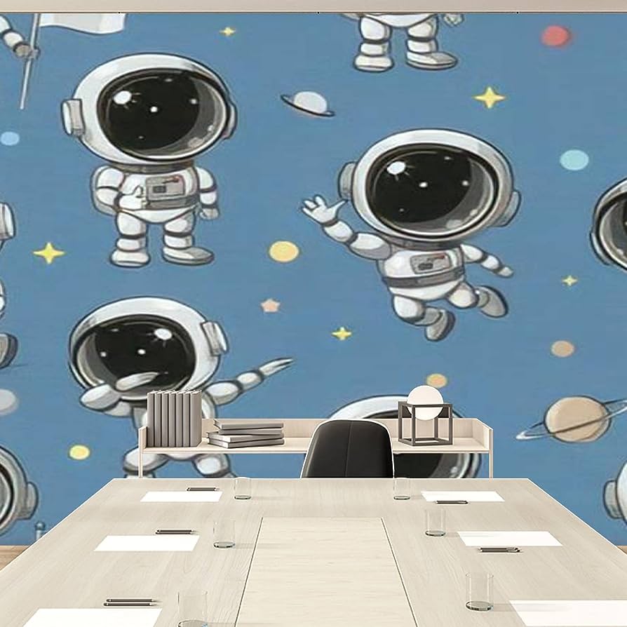 894x894 Modern 3D Seamless Cute Cartoon Astronaut on a Blue Wallpaper Stick and Peel Wall Stickers Removable Wall Paper Mural for Living Room Bedroom TV Background Wall Decor