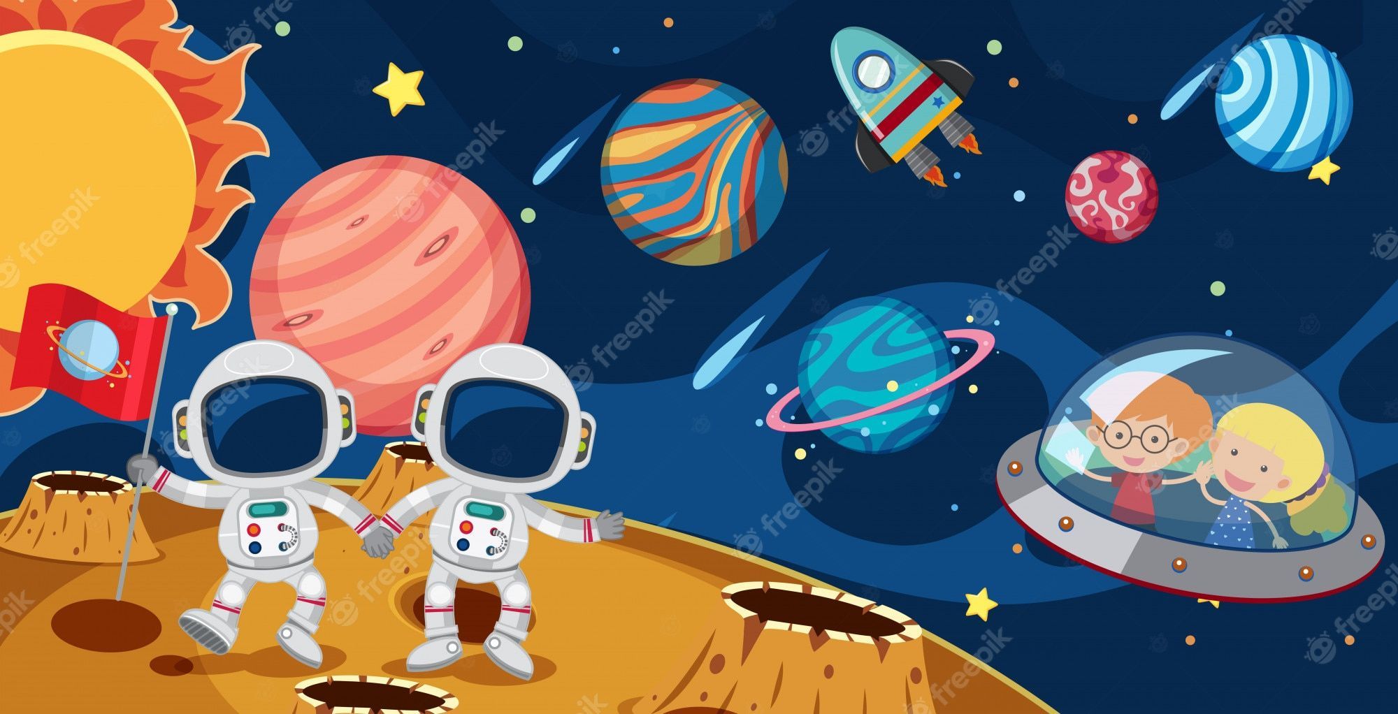 2000x1022 Cartoon Astronaut Wallpaper Image