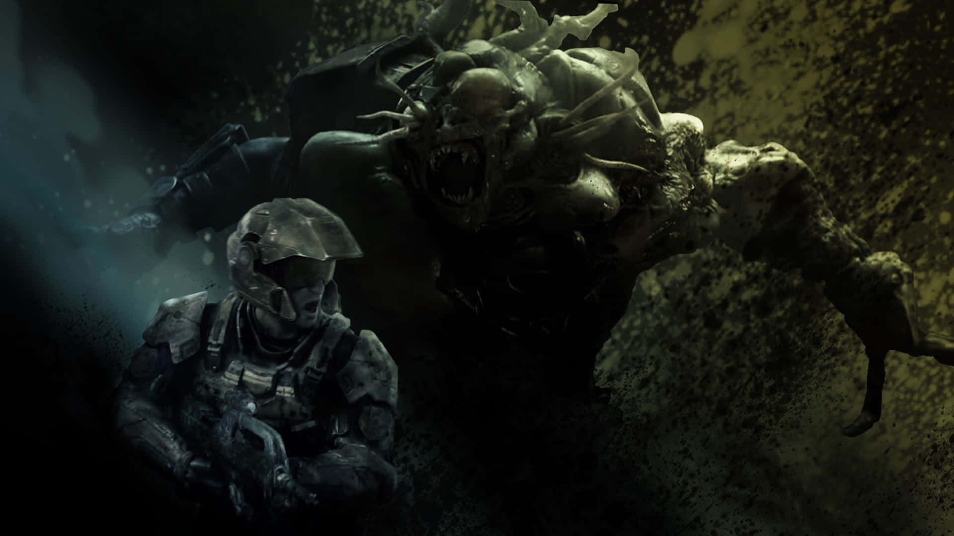 1920x1080 Download Intense Battle with the Flood in Halo Universe Wallpaper