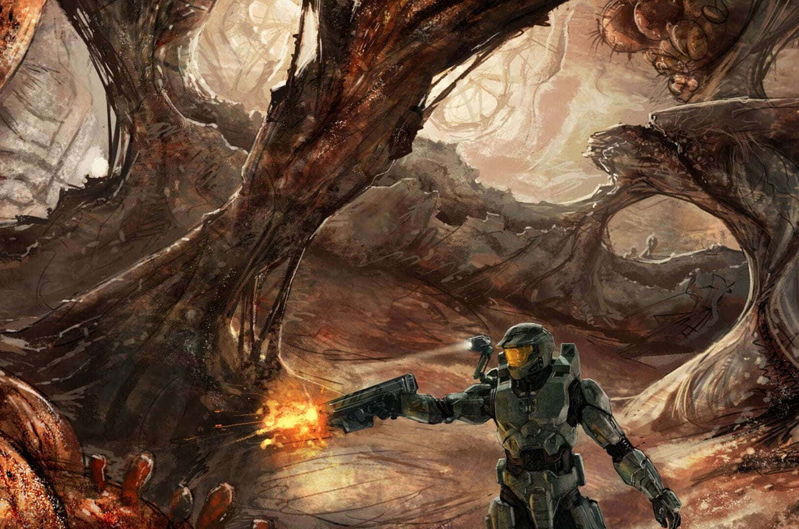 1630x1080 Download The horrifying Flood infestation in the iconic Halo series Wallpaper