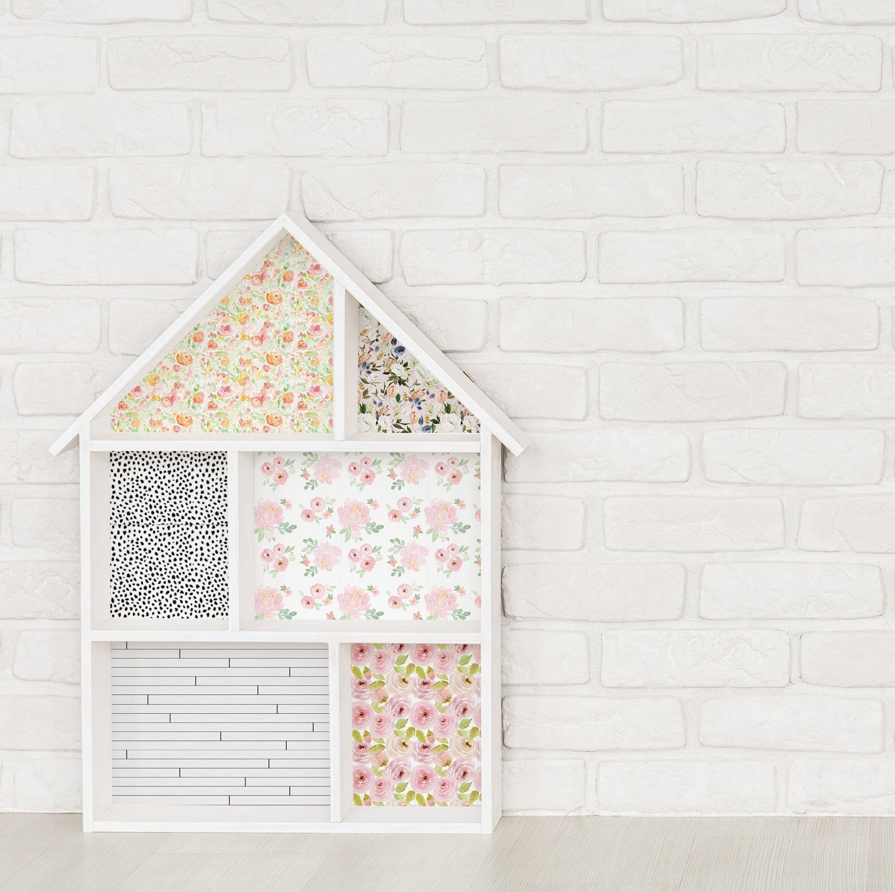 Peel & Stick Dollhouse Wallpaper - 5 Sheet Miniature Wall Decals For DIY Doll House Decor