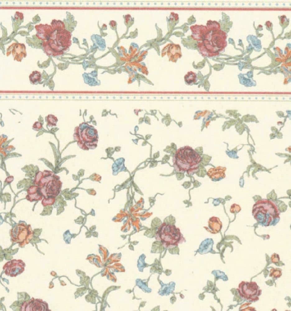 936x1000 Melody Jane Dollhouse Raffina Cream Rose Miniature Print Wallpaper 3 Sheets : Toys & Games