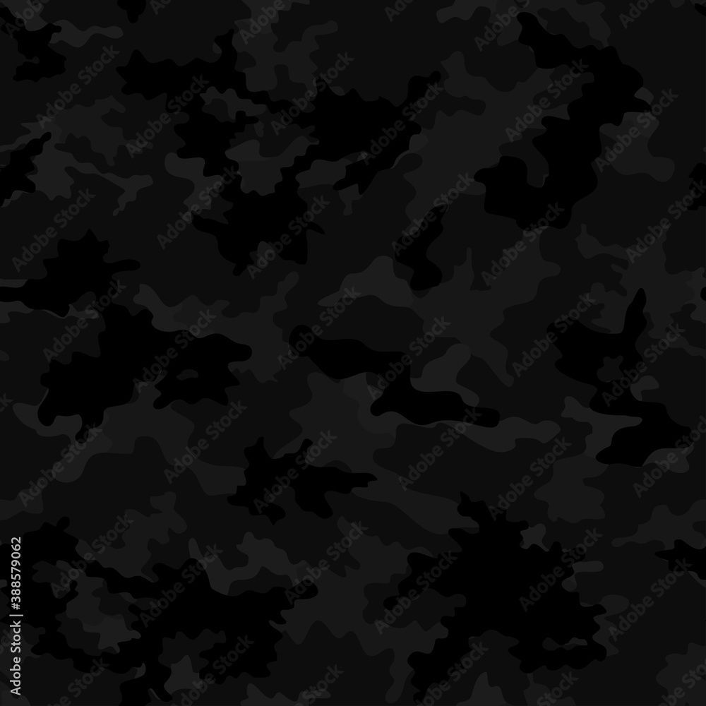 1000x1000 Black camouflage vector pattern street style seamless background. Stock Vector