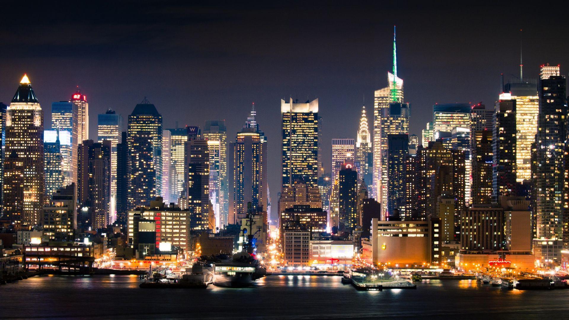 1920x1080 Download Wallpaper 1920x1080 city, new york, manhattan, night Full