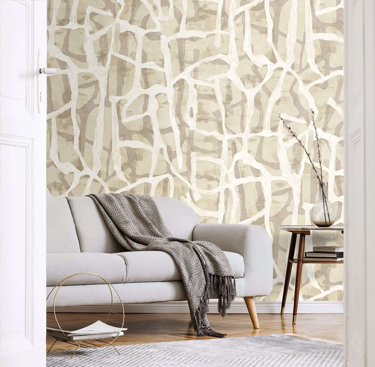 1226x1200 Seabrook Designs Japandi Style Jouji Wallpaper Mural Latte