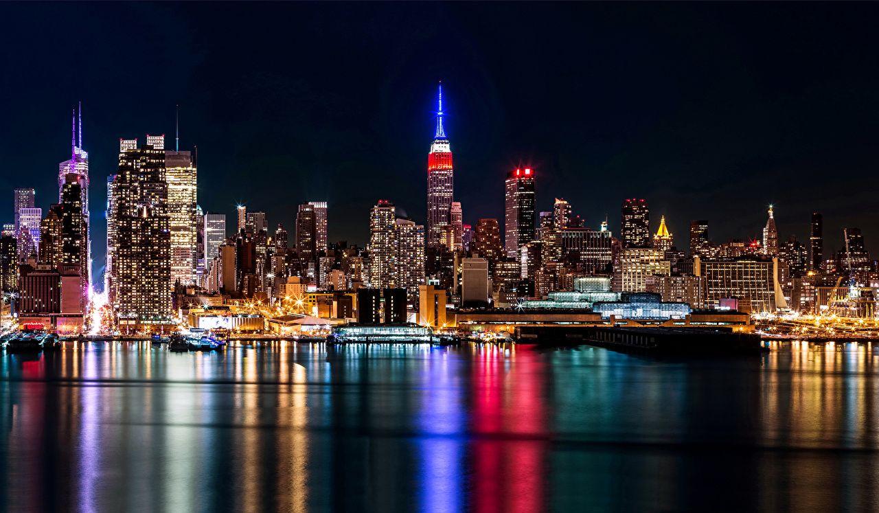 1280x747 Photos New York City USA Night Rivers Skyscrapers Cities Houses