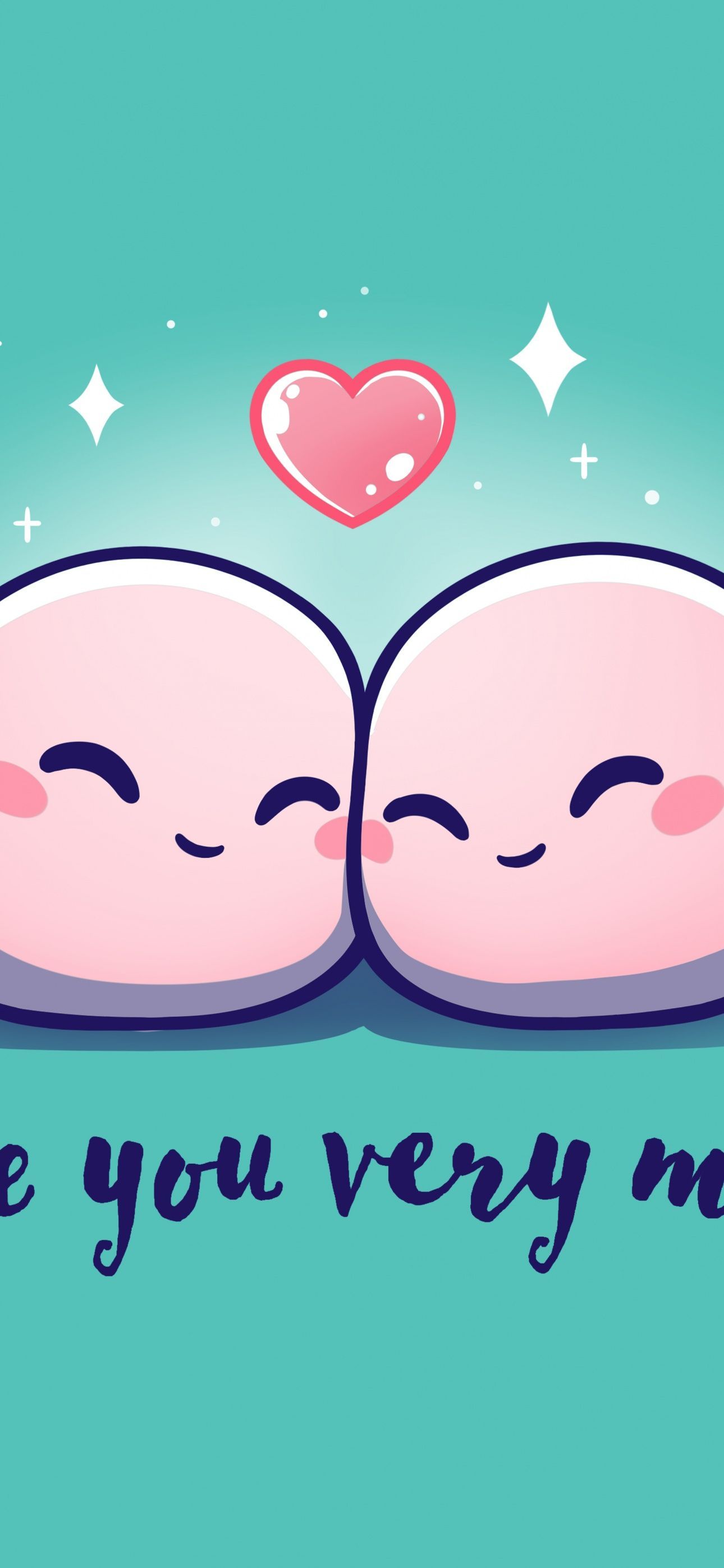 1290x2796 I Love You Wallpaper 4K, Kawaii cartoon, Cyan background