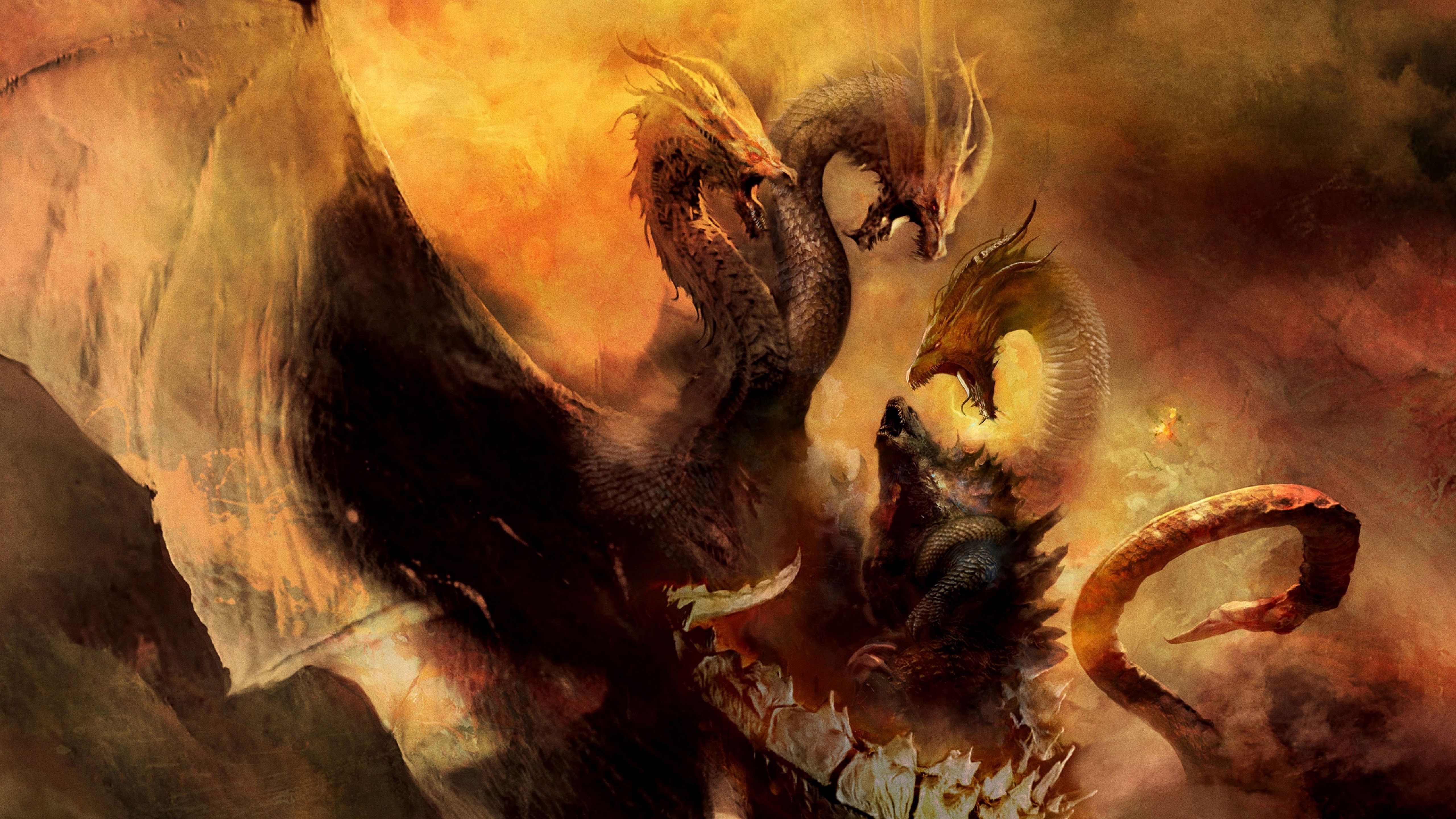 5120x2880 Godzilla vs King Ghidorah Godzilla King of the Monsters 4K Wallpaper