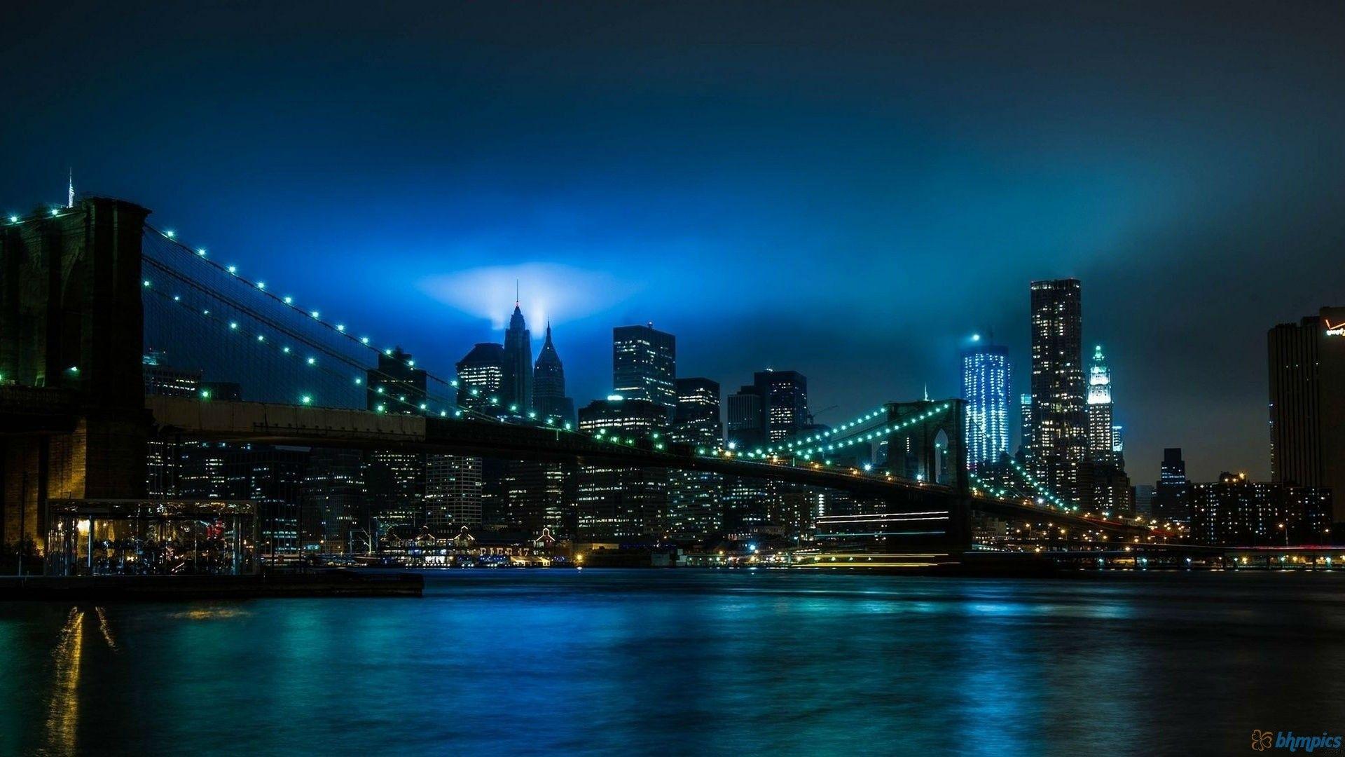 1920x1080 Misc: New York Evening Bridge Lights Blue Bridges Nature Night