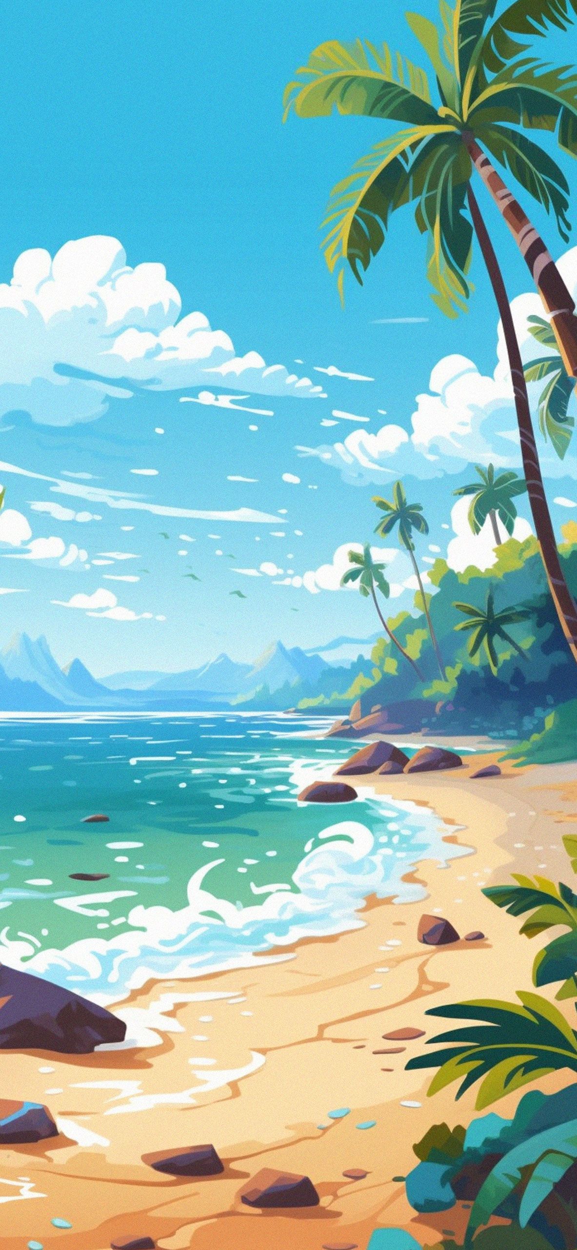 1183x2560 Hawaii Beach Summer Art Wallpaper Wallpaper iPhone