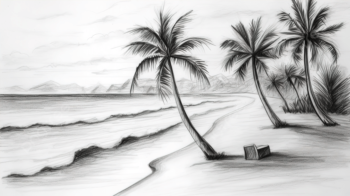 1200x673 Best Ideas For Drawing Palm Trees On The Beach Background, Beach Picture Drawing Background Image And Wallpaper for Free Download