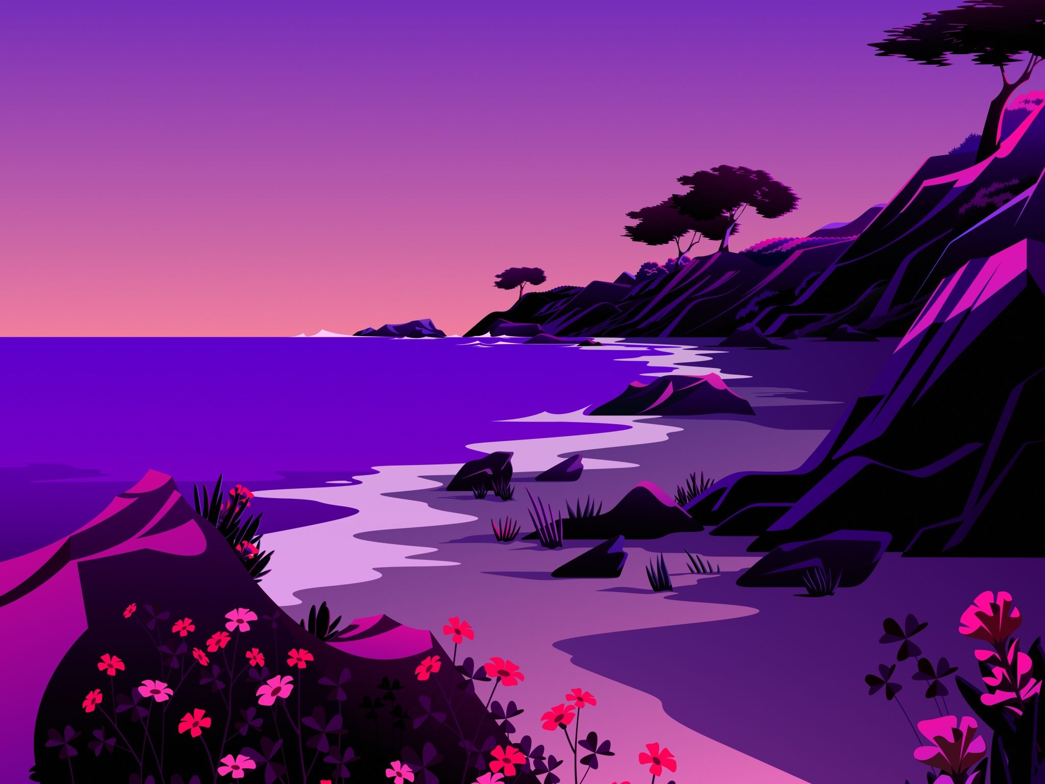 2048x1536 macOS Big Sur Wallpaper 4K, Beach, Landscape, Twilight