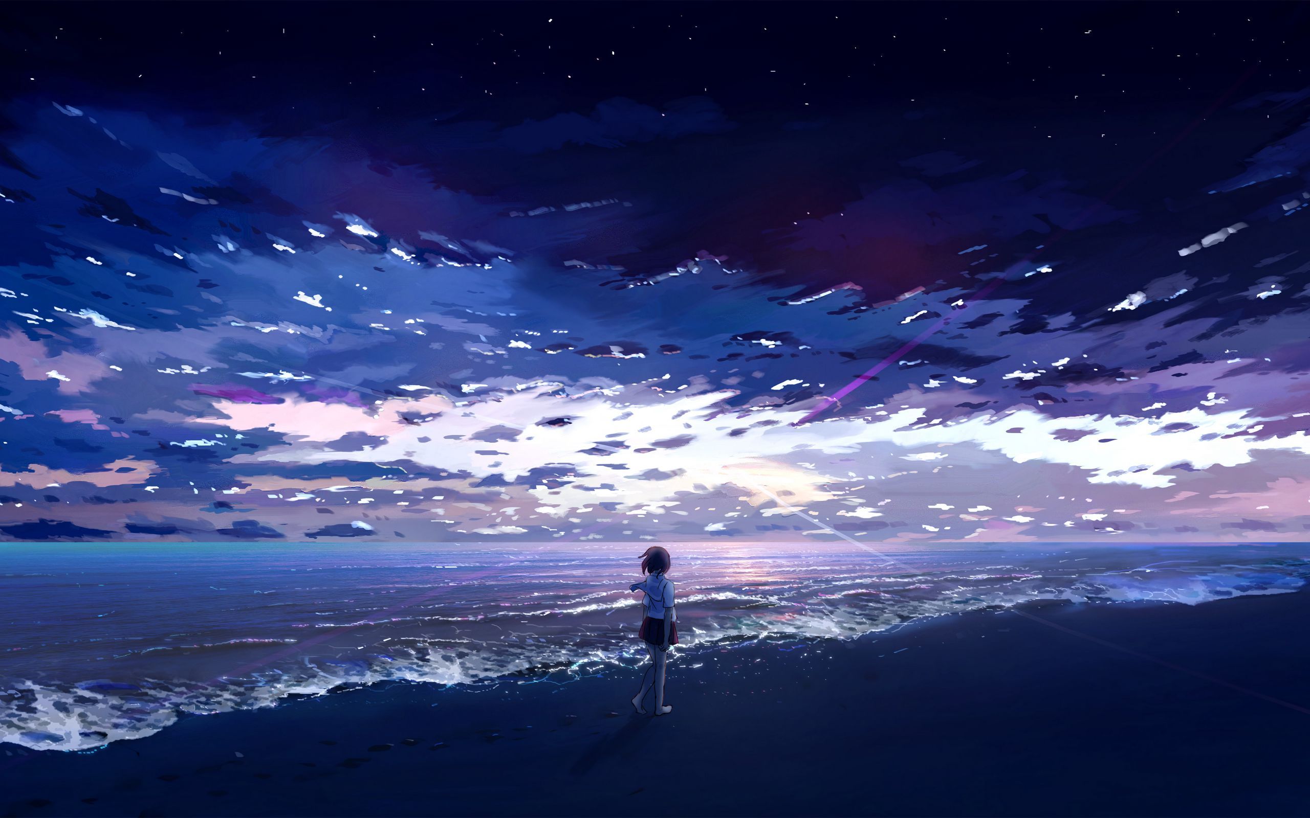 2560x1600 Download wallpaper 2560x1600 girl, sea, beach, anime, art widescreen 16:10 HD background