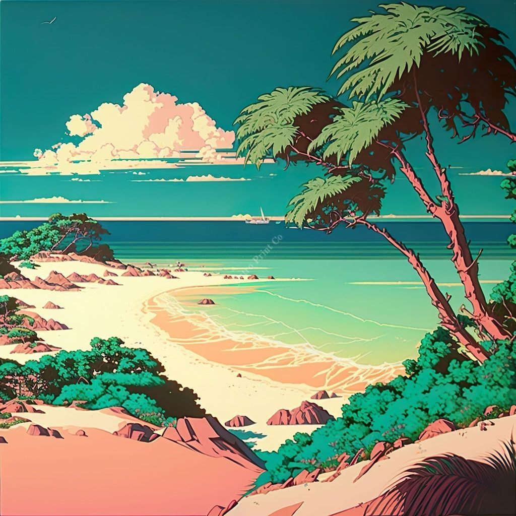 1024x1024 The Nostalgic Beauty of a Vintage Japanese Beach Scene: Digital Art