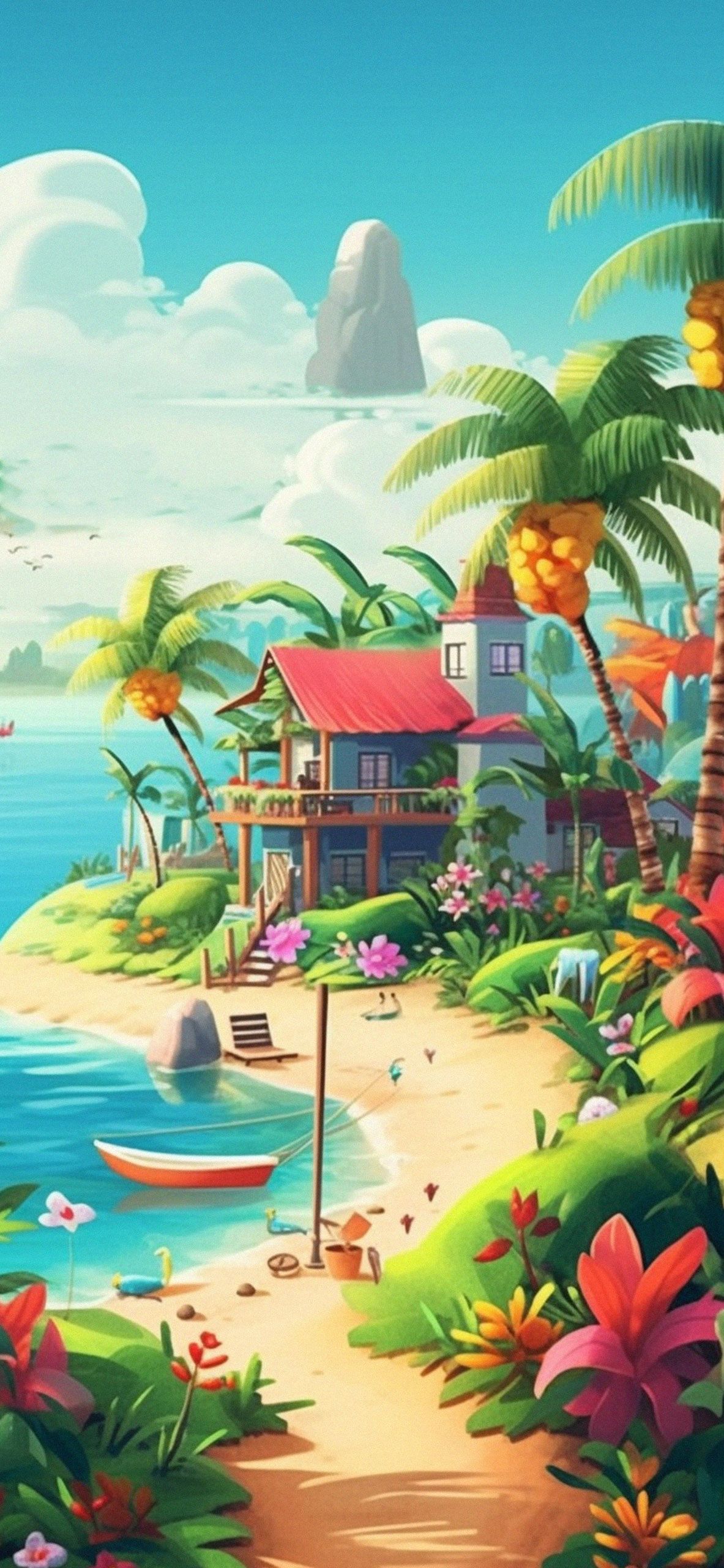 1183x2560 Tropical Beach Summer Art Wallpaper Vacation Wallpaper