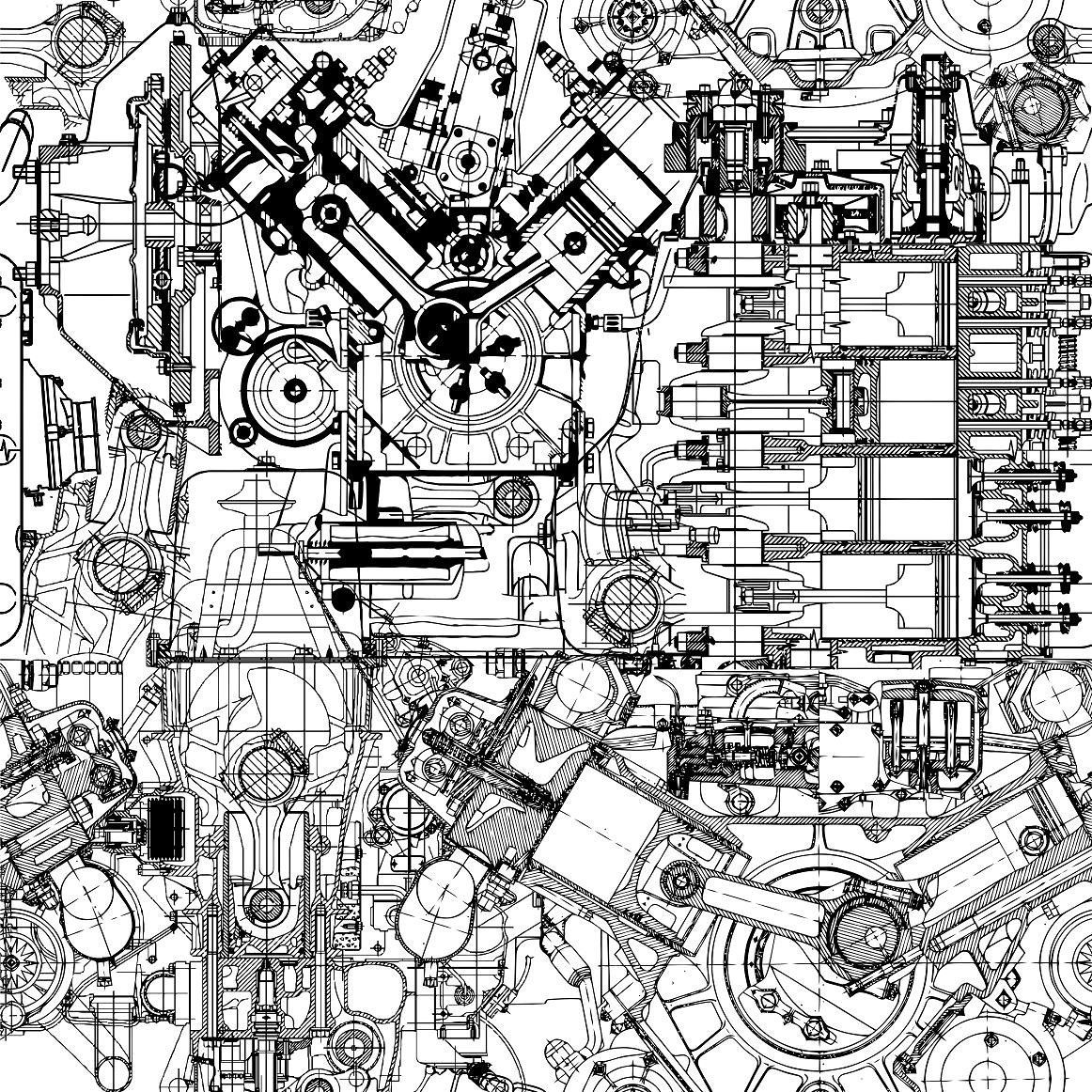 1162x1162 Drawing engine seamless pattern. Blueprints, Seamless patterns, Engineering