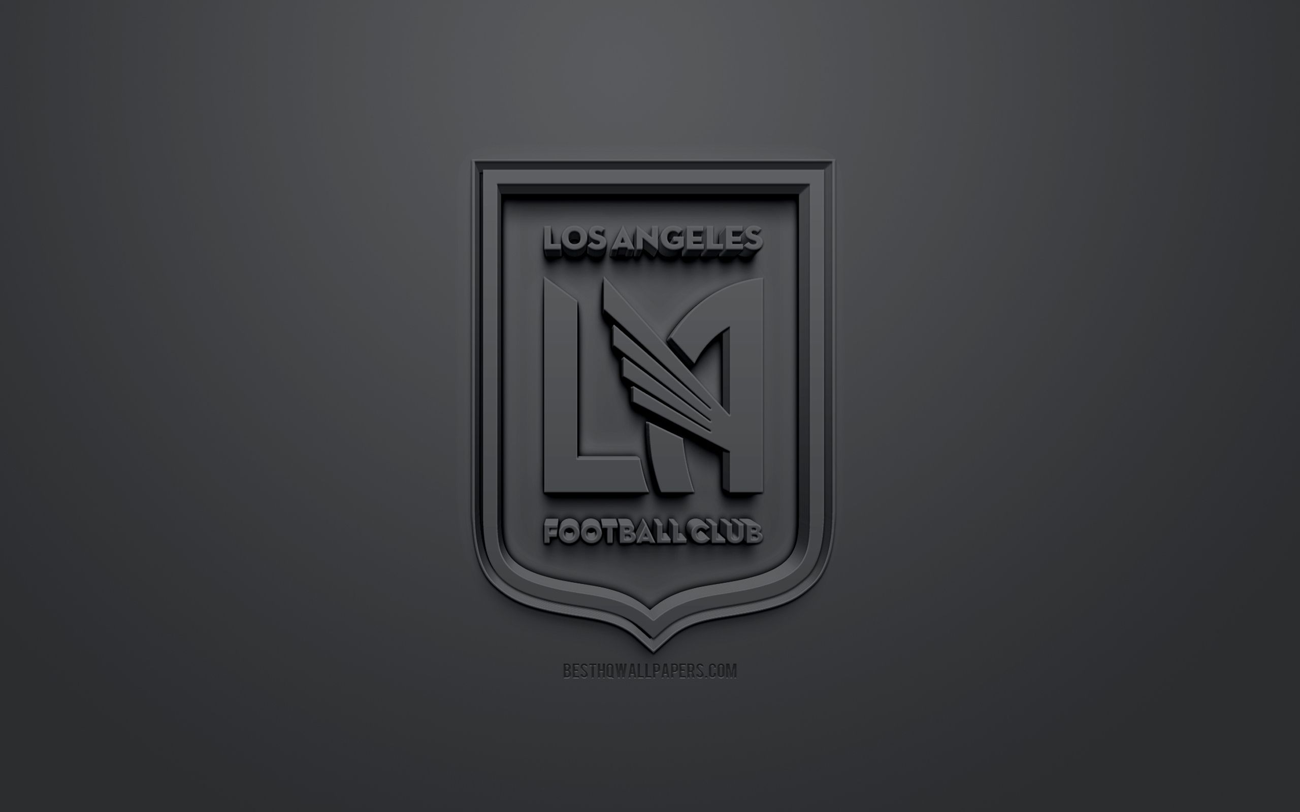 2560x1600 Download wallpaper Los Angeles FC, LAFC, creative 3D logo, black background, 3D emblem, American football club, MLS, Los Angeles, California, USA, Major League Soccer, 3D art, football, 3D logo, soccer for desktop