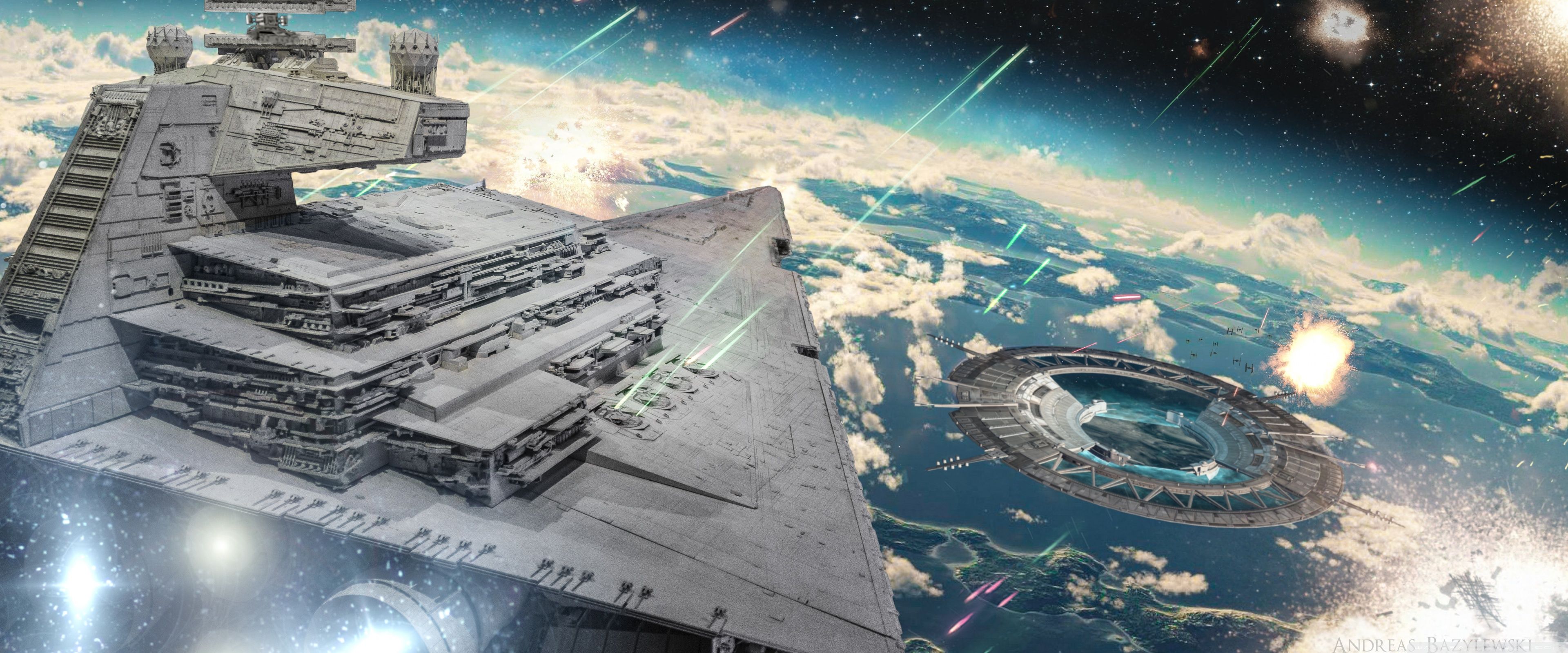 3840x1600 Star Wars One Battle of Scarif by Andreas Bazylewski [3840 x 1600]